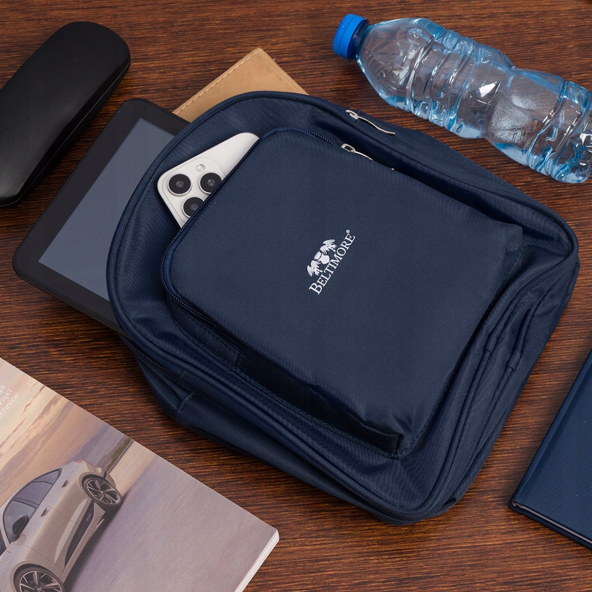 Small women's synthetic backpack navy blue three-chamber, light 27x24 cm Packaging status original