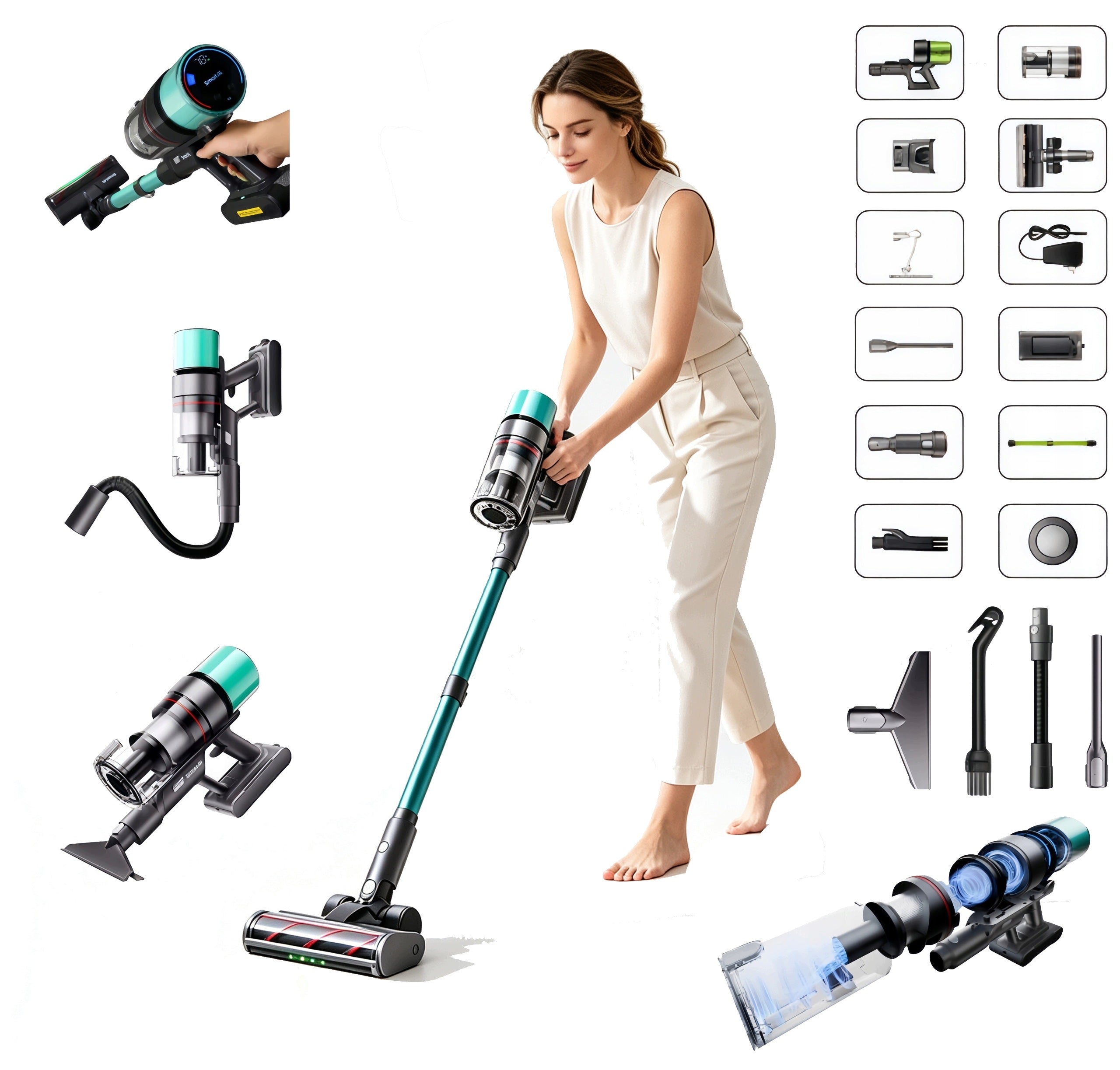 Smart Ai V5 PRO Cordless Vertical Vacuum Cleaner Brushless LED 2in1 70min