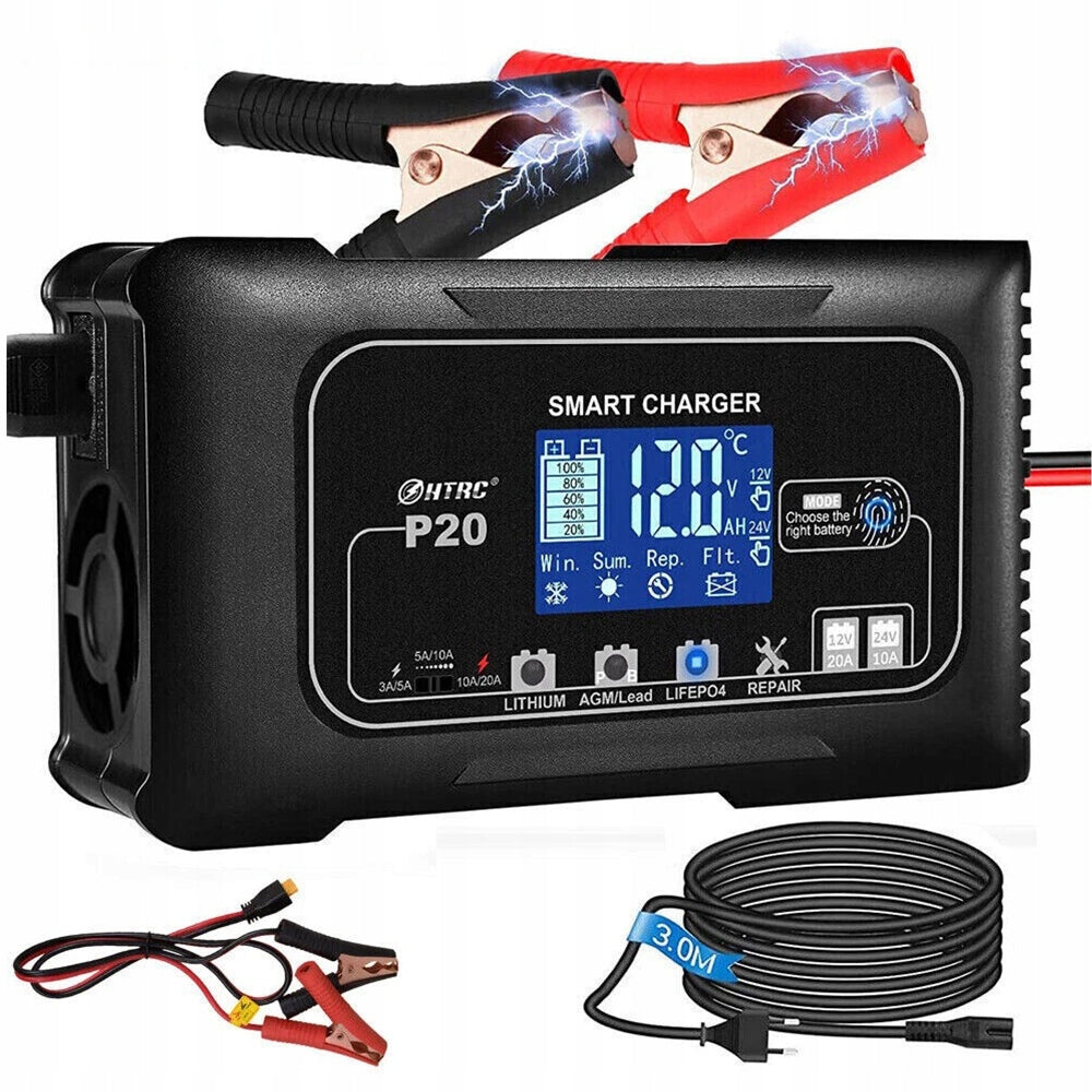 Smart Automatic Car Battery Charger 12V 24V LCD Touch Screen Repair Charger Packaging status original