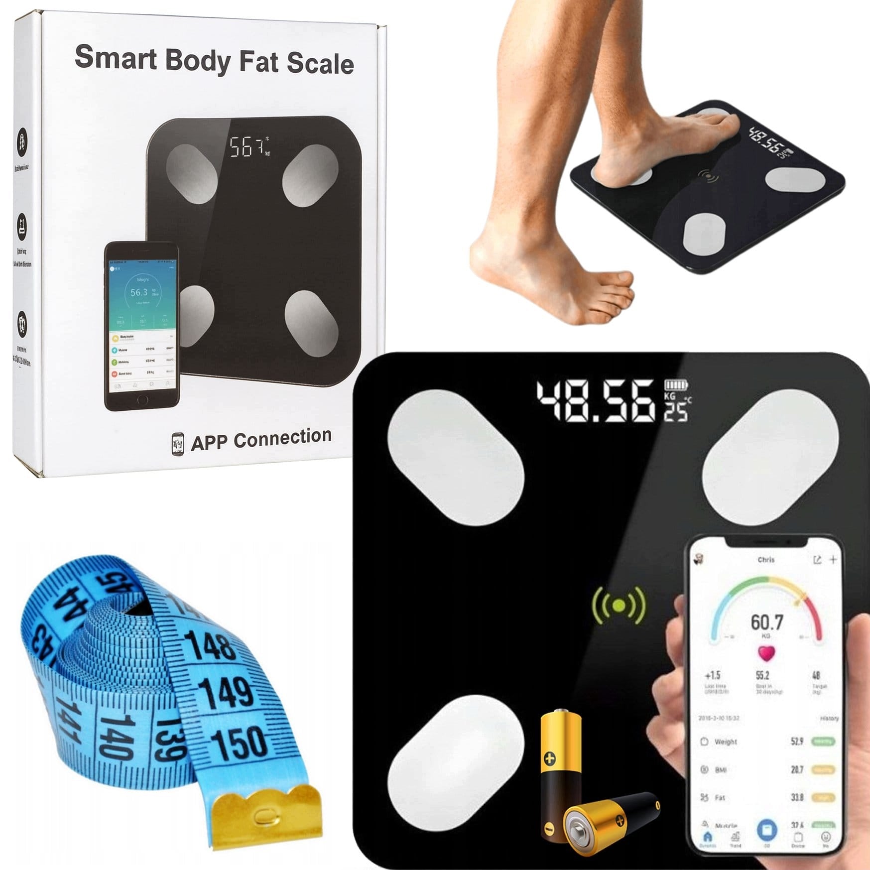 Smart Bathroom Scale Analytical Bluetooth Black + Measure