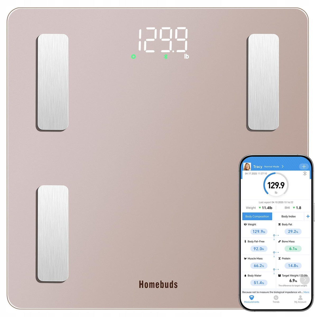 Smart Bathroom Scale LED Rose Gold HOMEBUDS 182 Kg
