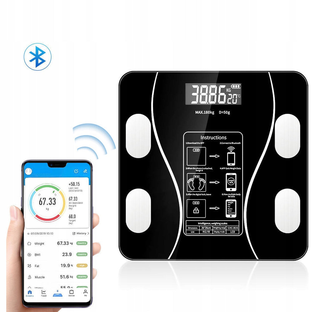 Smart Bathroom Scale with Bluetooth, 180kg, Weight, Muscle Mass BMI (Black) Brand Bedee