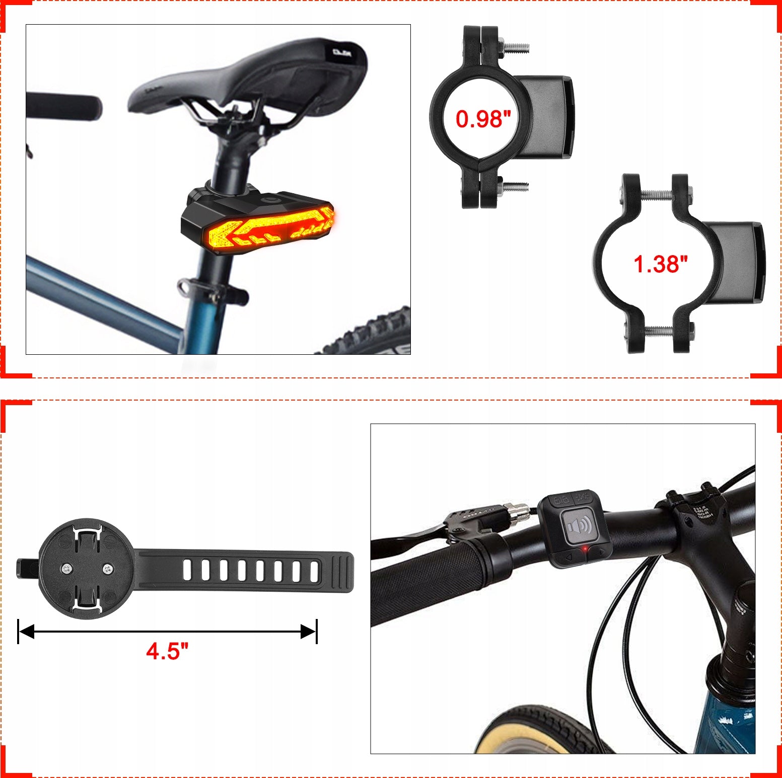 Smart Bike Tail Light + Turn Signals 110dB Anti-Theft Horn IP65 Waterproof Packaging status original