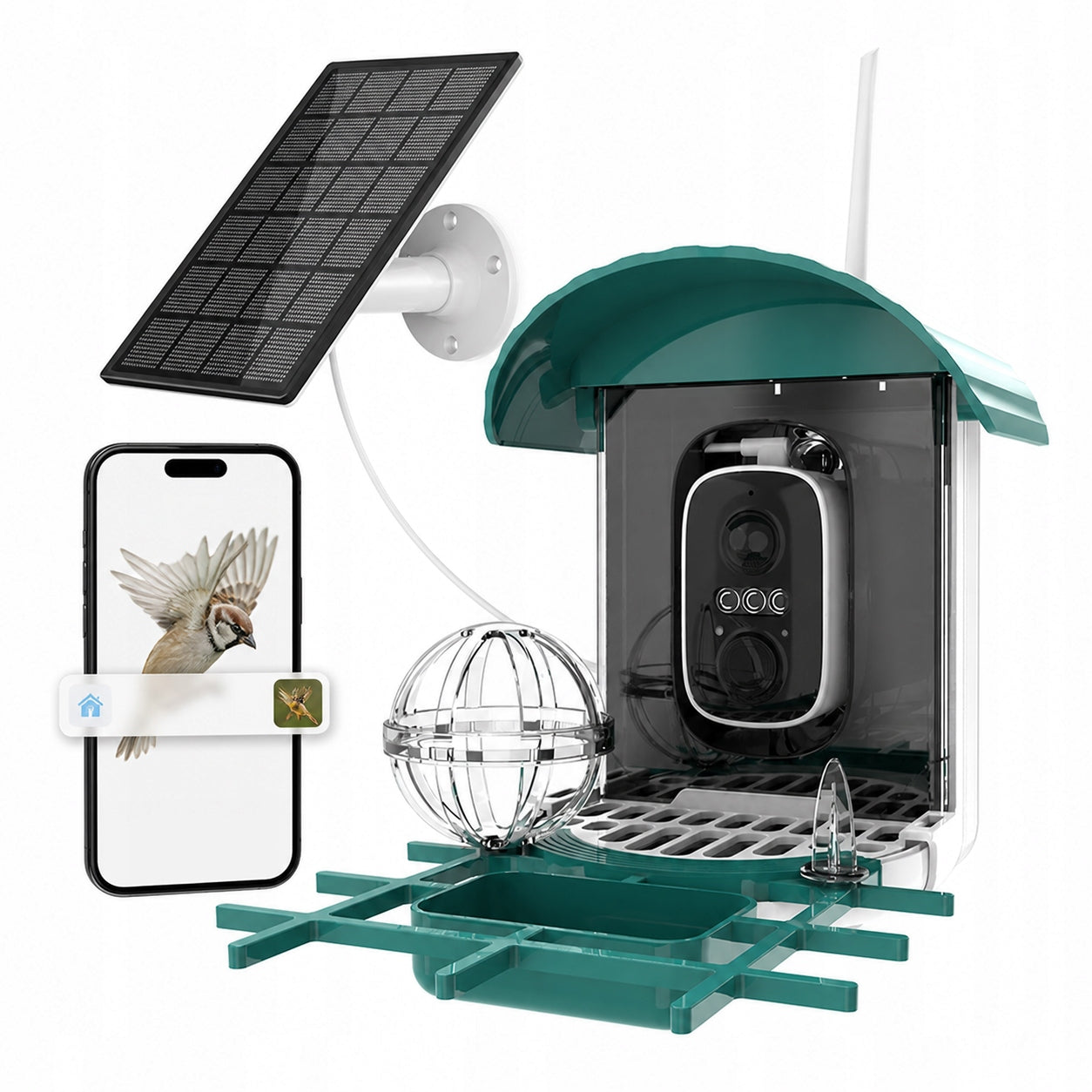 Smart Bird Feeder Camera 2K WiFi Solar IP65 AI PIR