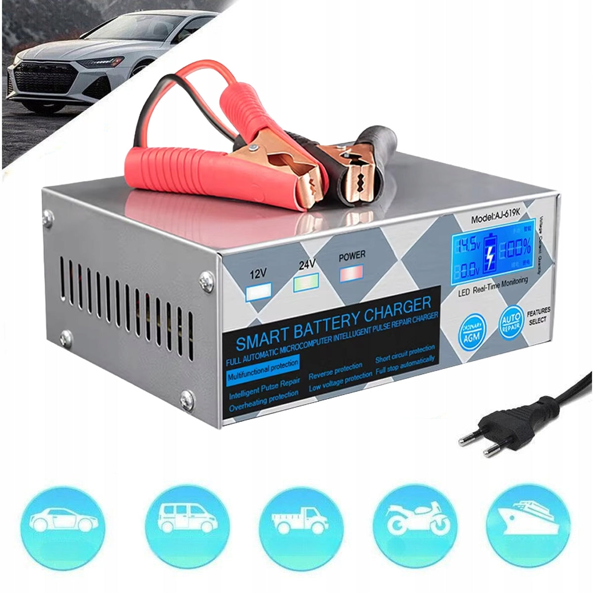 Smart Charger Rectifier 12V 24V with Pulse Repair Gel AGM