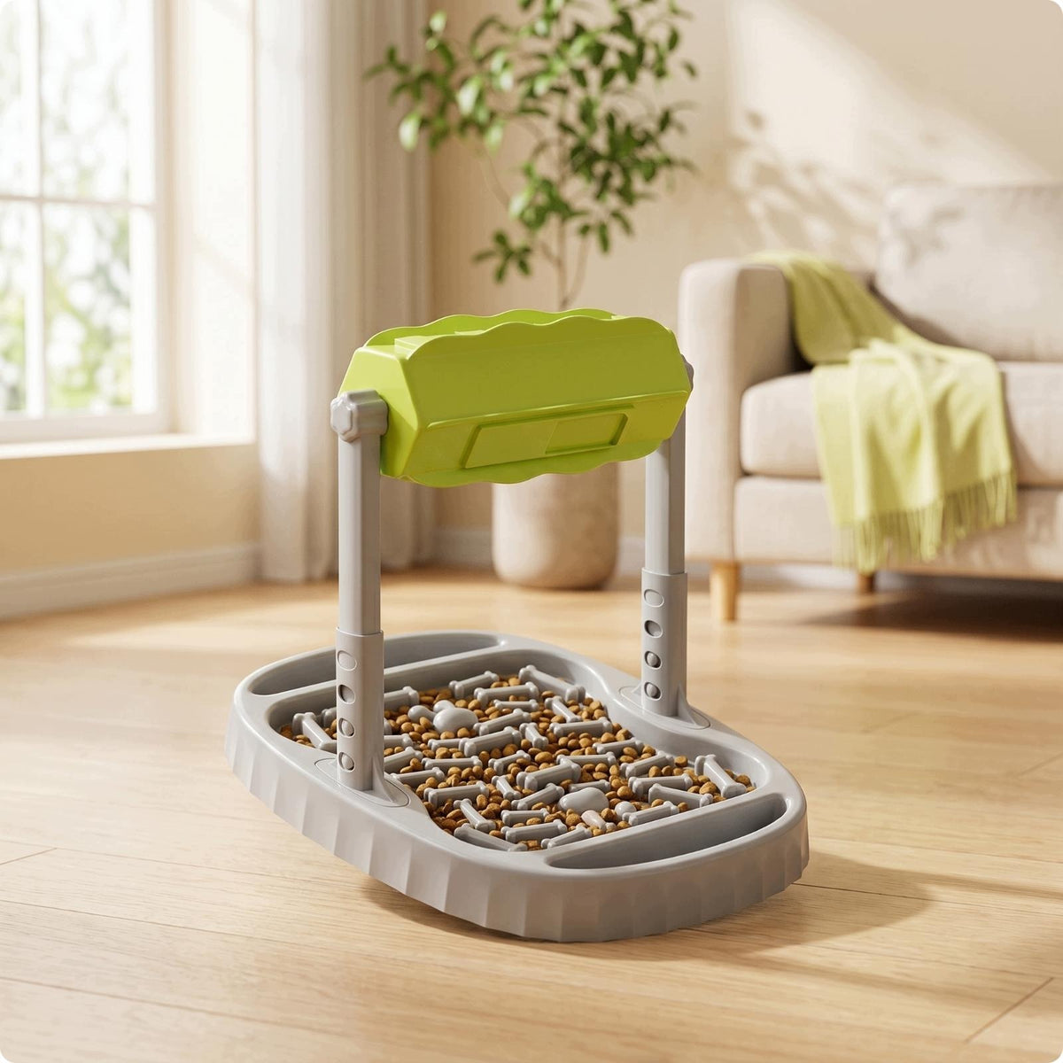 Smart Dog Feeder Industrial Container for Slow Eating with Green Gear
