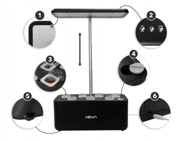 Smart Hydroponic Pot HEVA LED Plant Growth Lamp SET Manufacturer code Doniczka hydroponiczna HEVA DEY zestaw
