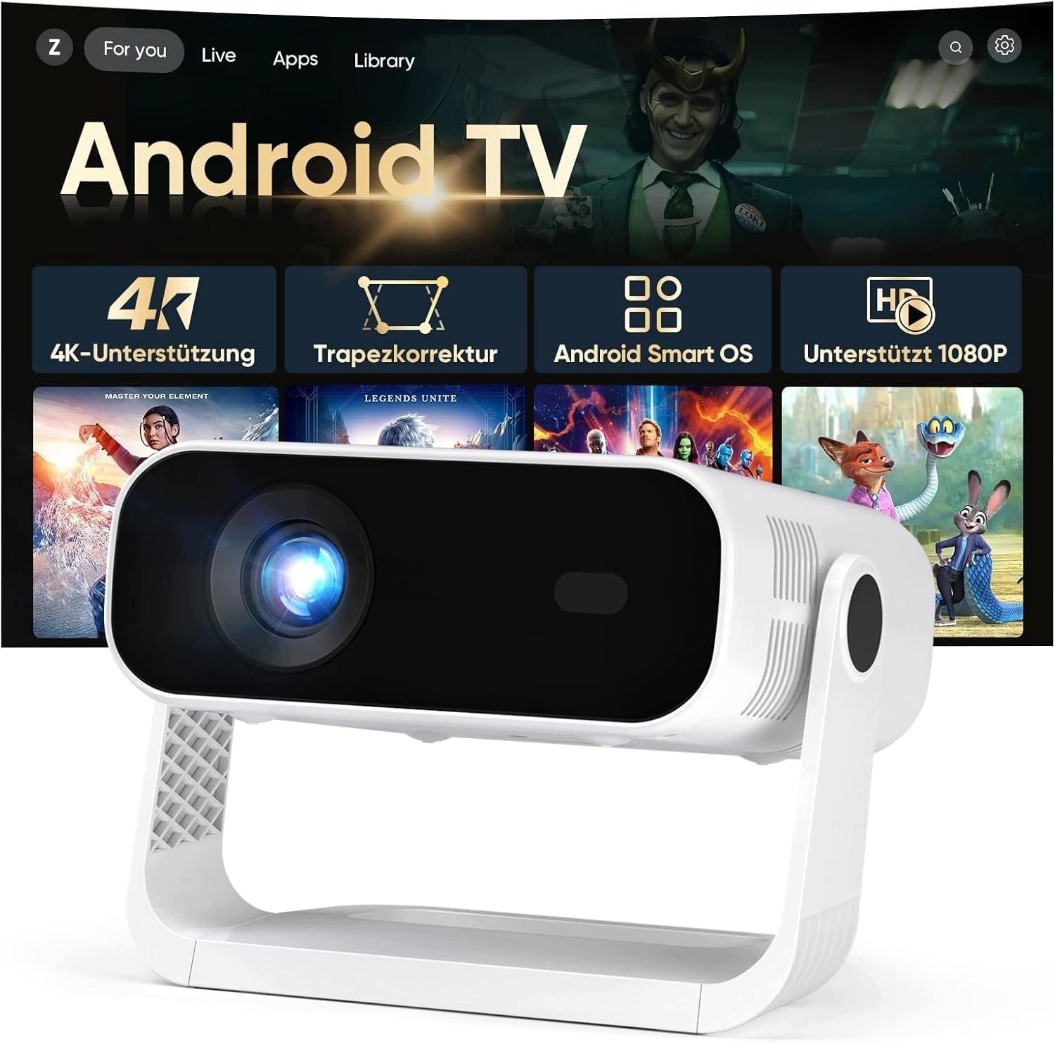 Smart Projector Full HD 1080P 2500 Lumens Android 11 Wifi 6 BT 5.2