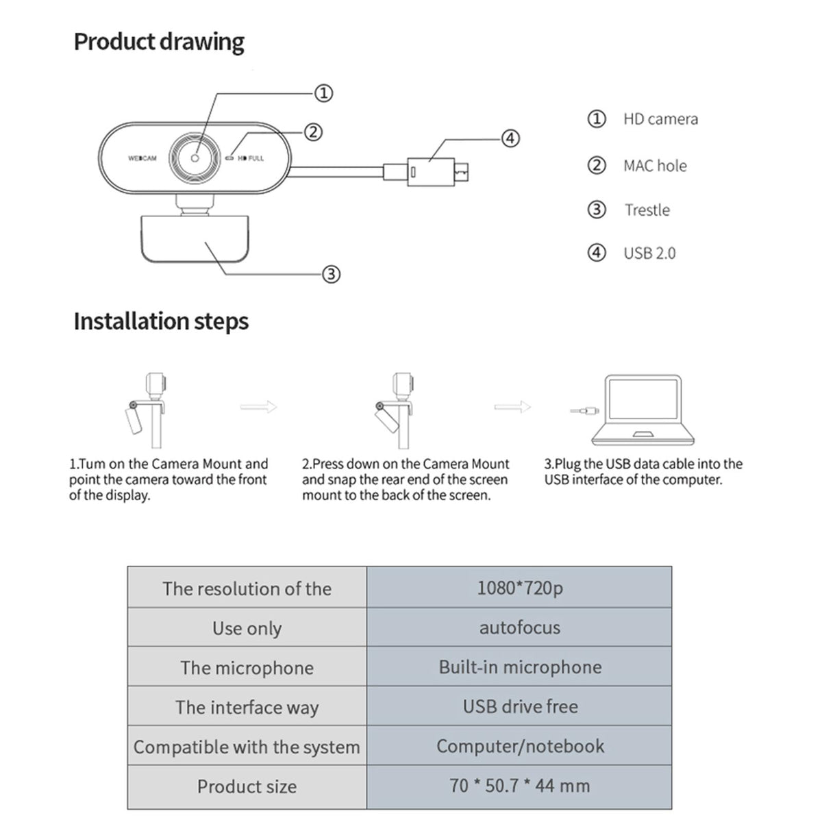 Smart Rotatable 1080P HD Webcam PC USB Web Camera Cam with Microphone NEW Packaging status original