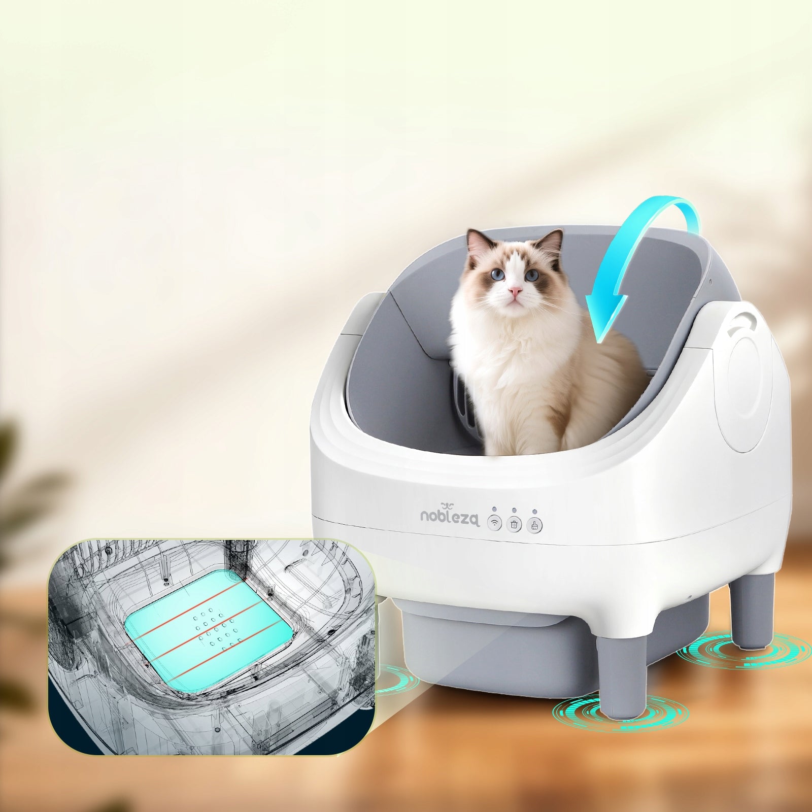 Smart Self-Cleaning Cat Cuvette Quiet White SL03 Nobleza Brand Nobleza