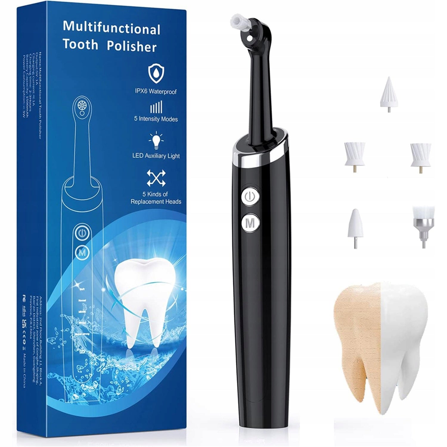 Smart Tooth Cleaner Whitens Discoloration 6 IPX6 Heads Packaging status original