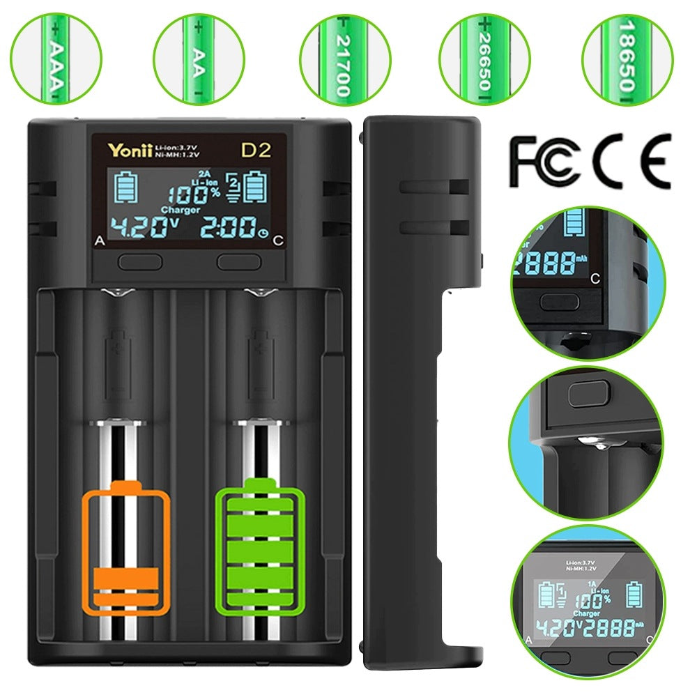 Smart USB LCD battery charger, dual socket design,