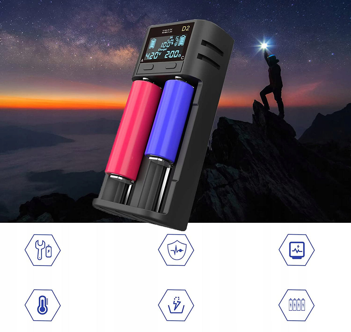 Smart USB LCD charger, dual socket design Maximum amperage 2 A