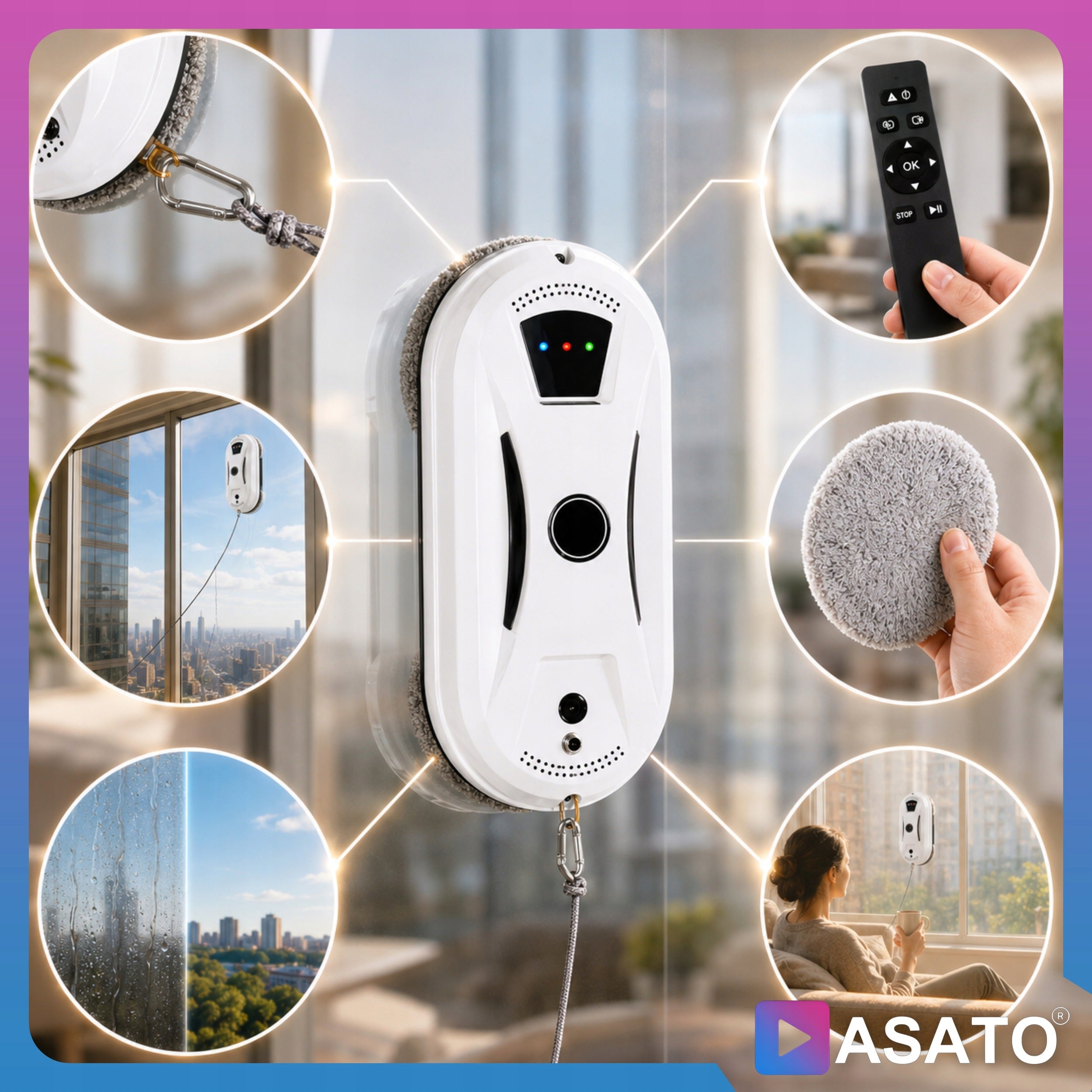 Smart Window Cleaning Robot Glass Remote Control Automatic 10 Overlays Packaging status original