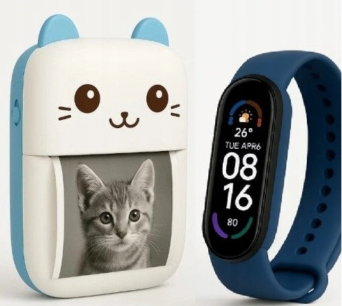 Smart band 6 Smartwatch Blue + Thermal Printer Print