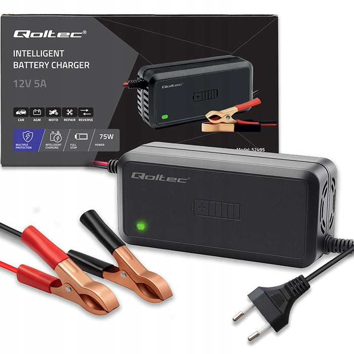 Smart charger Qoltec microprocessor 12V | 5A | Rectifier for aku Packaging status original