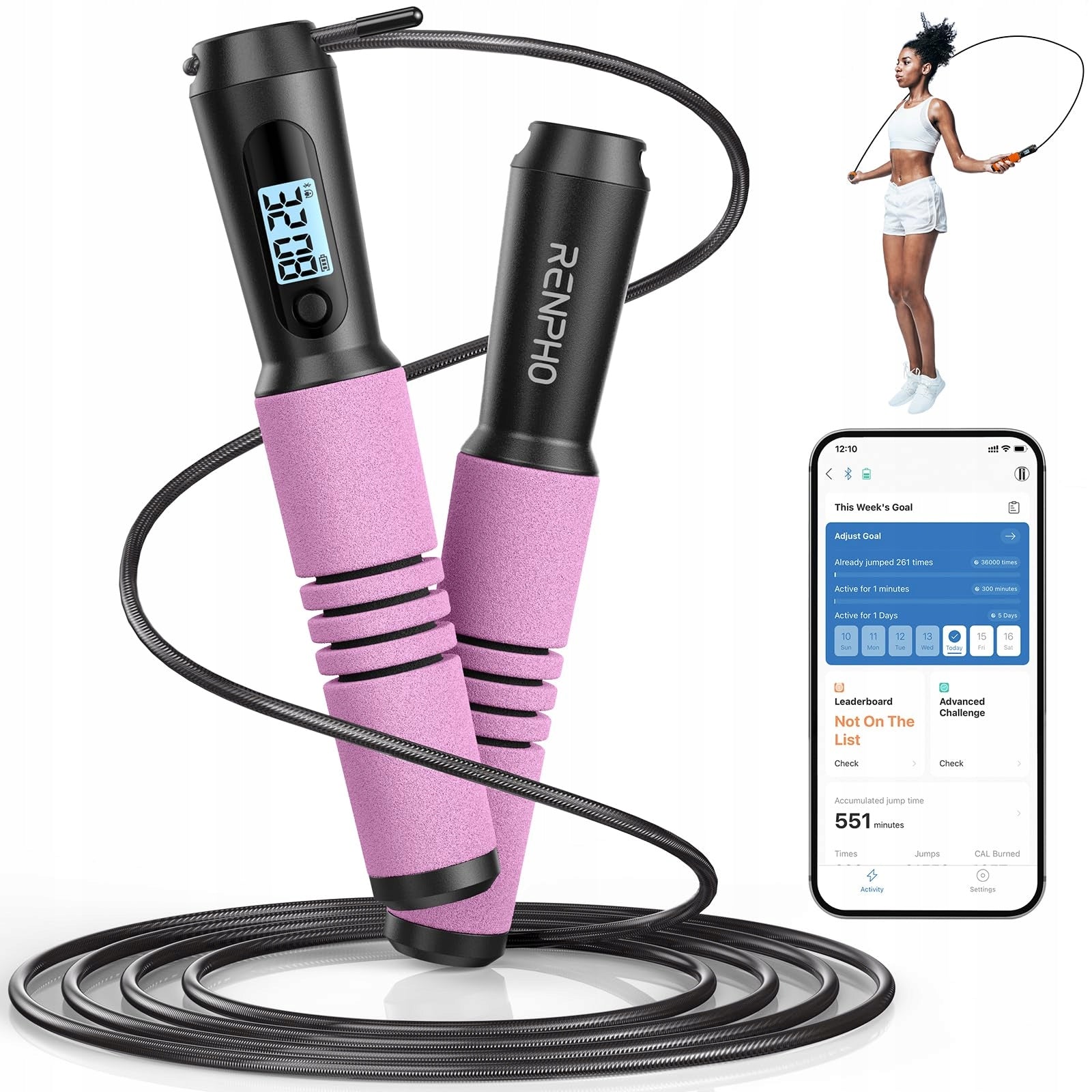Smart jump rope RENPHO pink