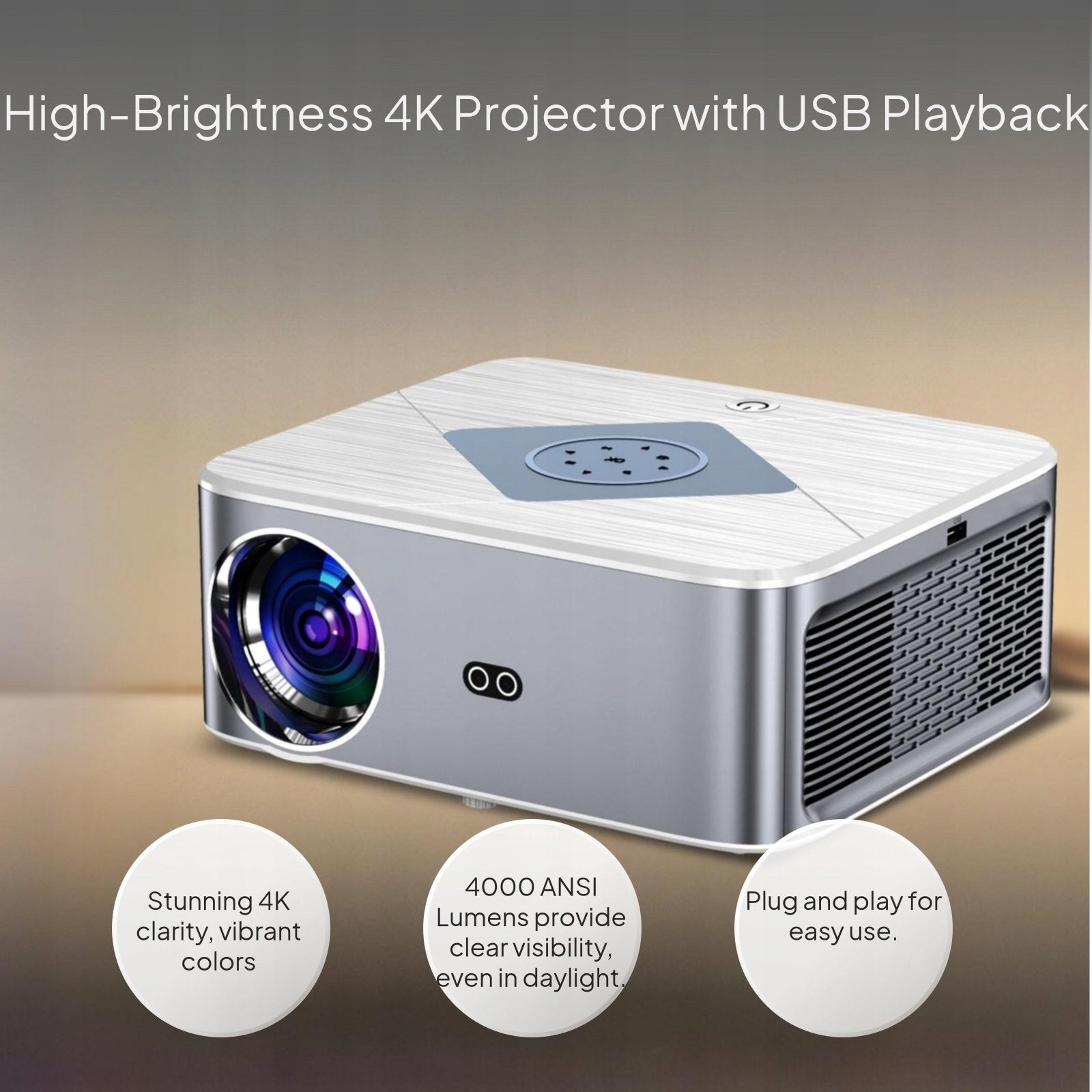 Smart projektor 4000ANSI, 4K, USB, dom i biuro Model as described