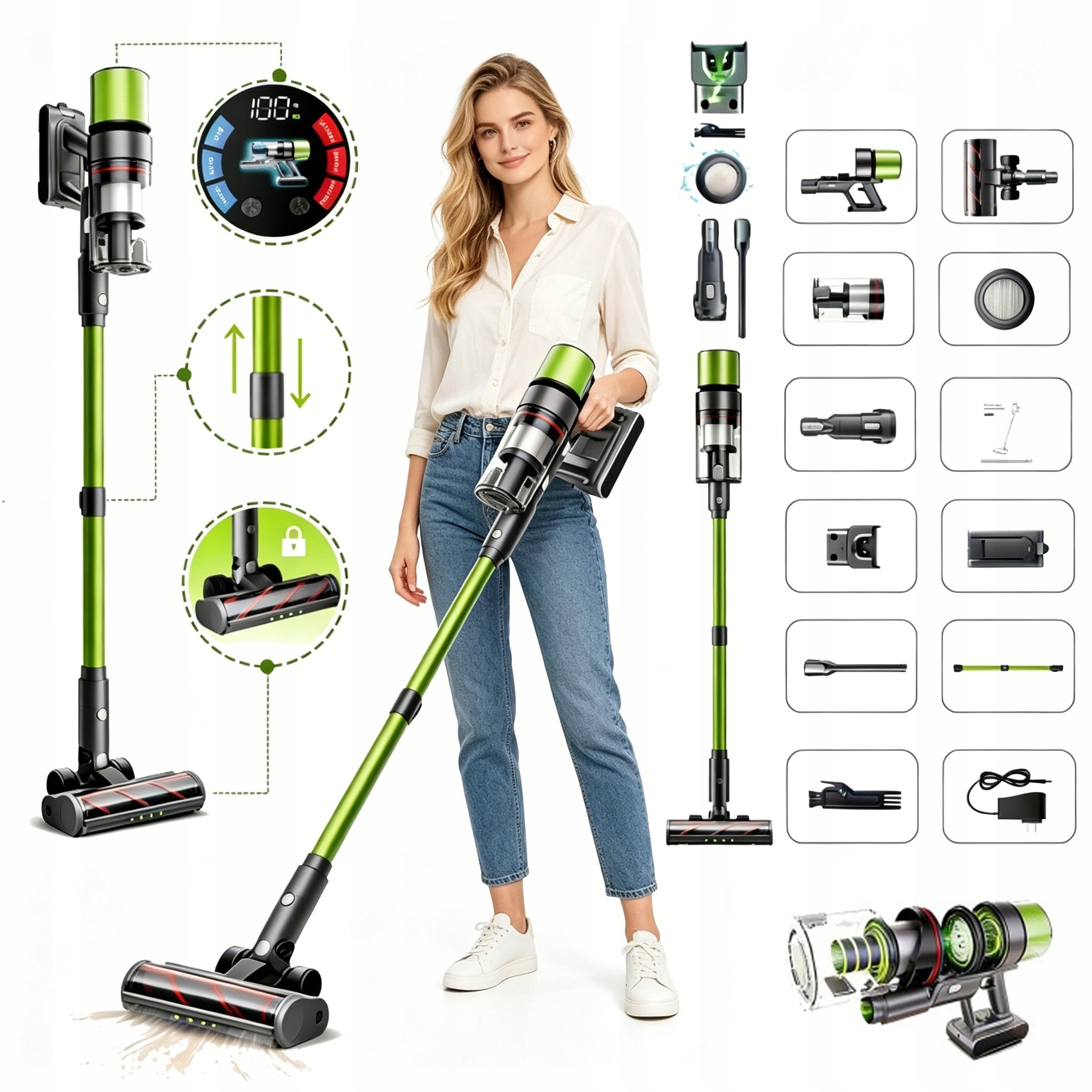 SmartAI V6 Cordless Vacuum Cleaner 65KPA 650W 29.6V 24000mAh 80min Runtime