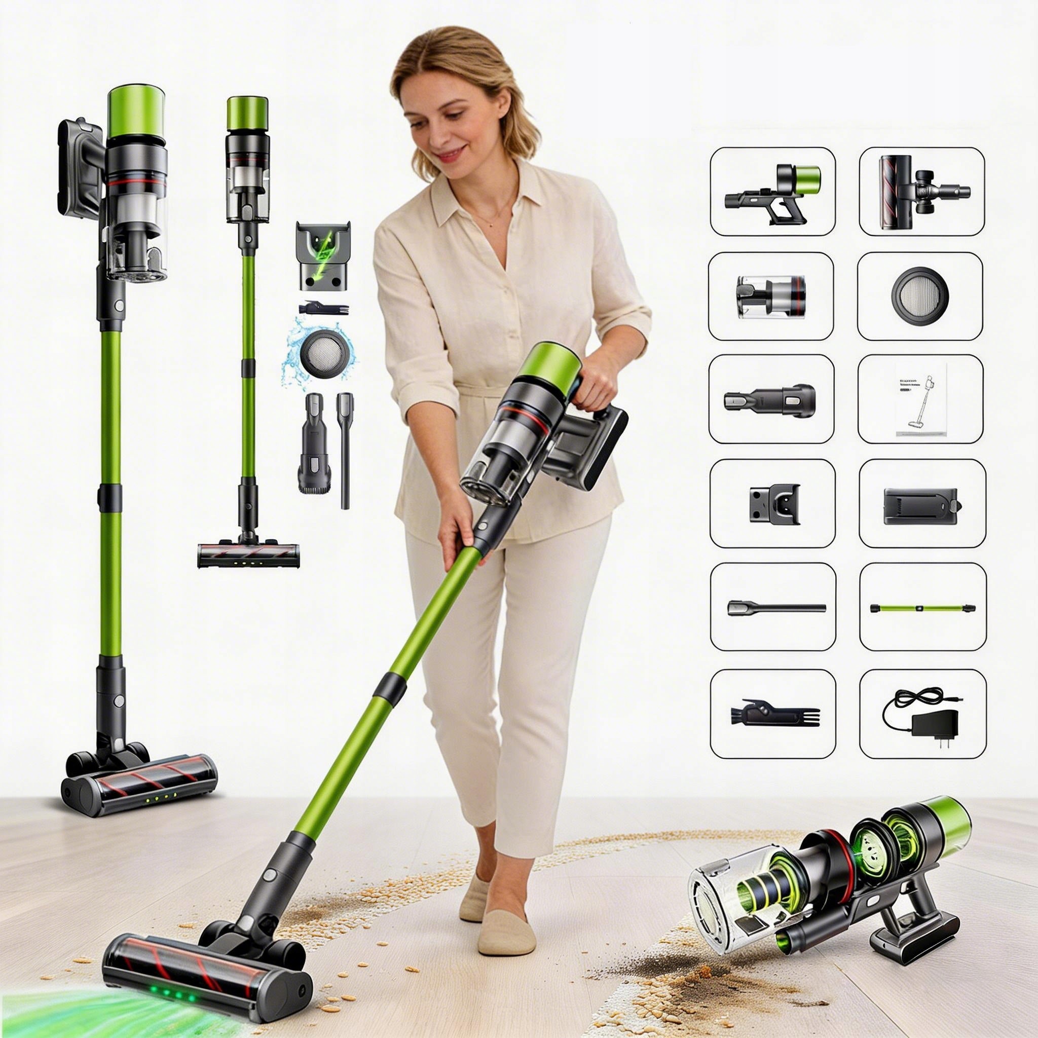 SmartAI V6 Cordless Vacuum Cleaner for Home 80min Working Time 65KPA 650W