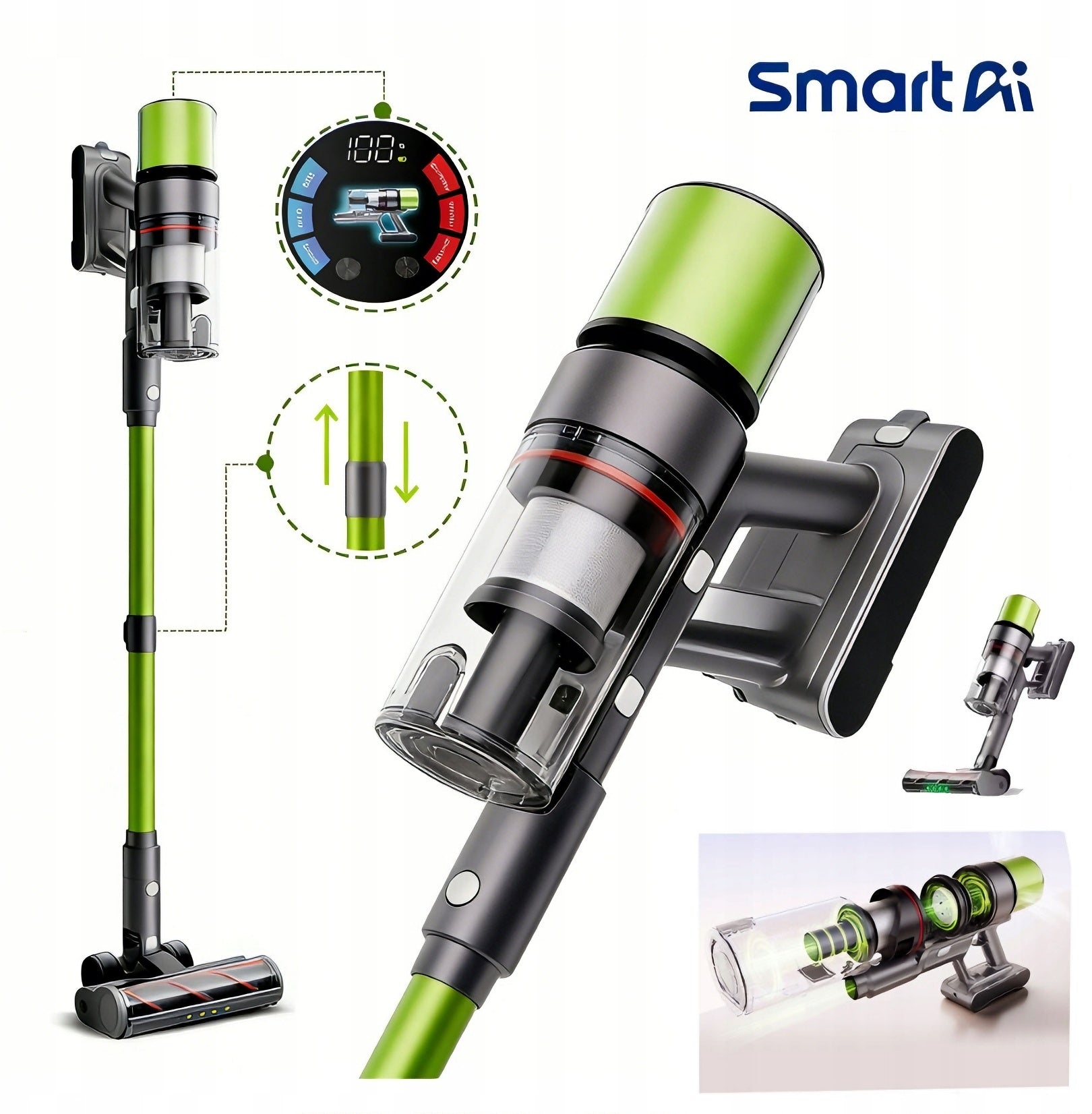 SmartAi V6 Cordless Upright Vacuum Cleaner Smart 650W EU Suction Power