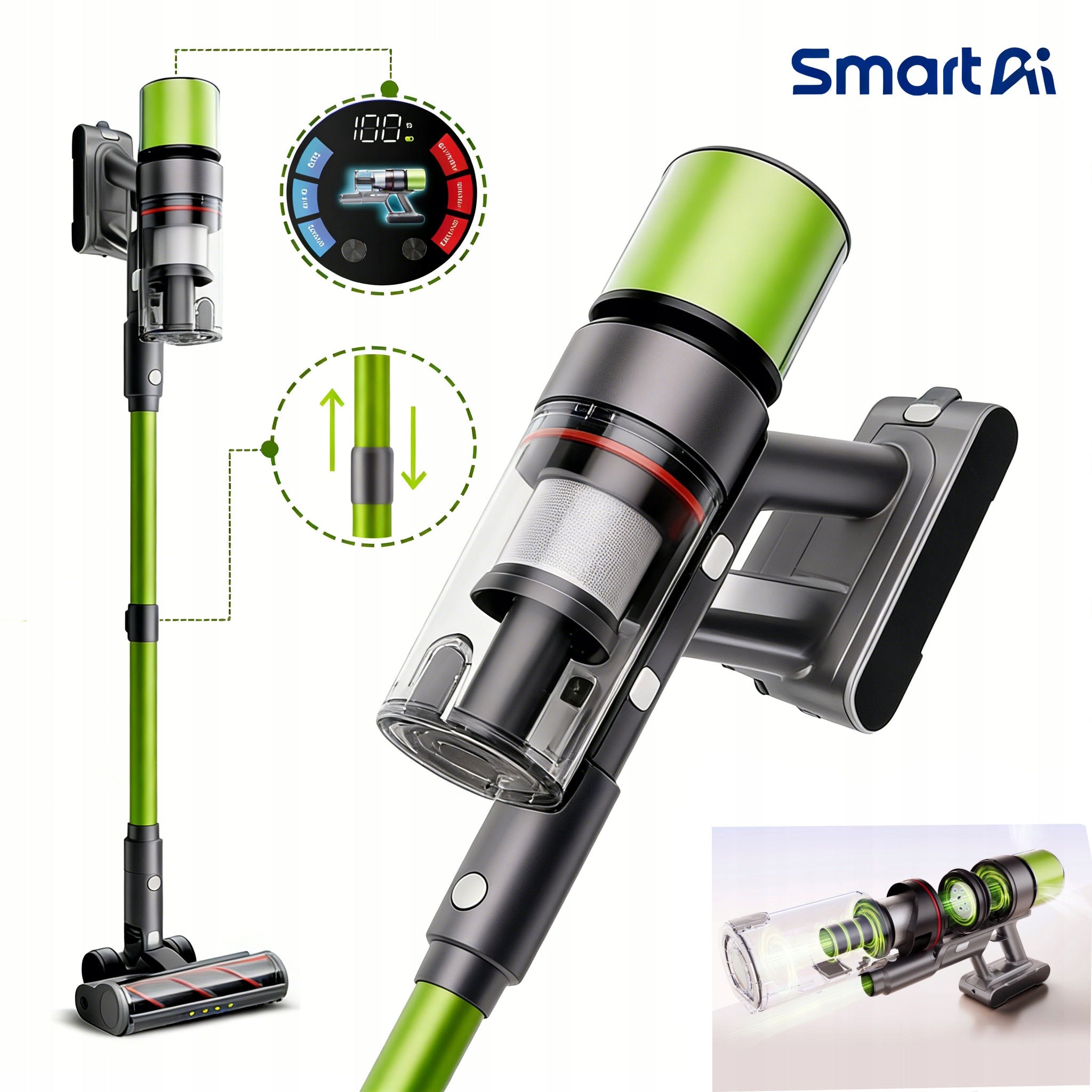 SmartAi V6 Green Cordless Upright Vacuum Cleaner 650W 24Ah 65kPa 80 min Packaging status original