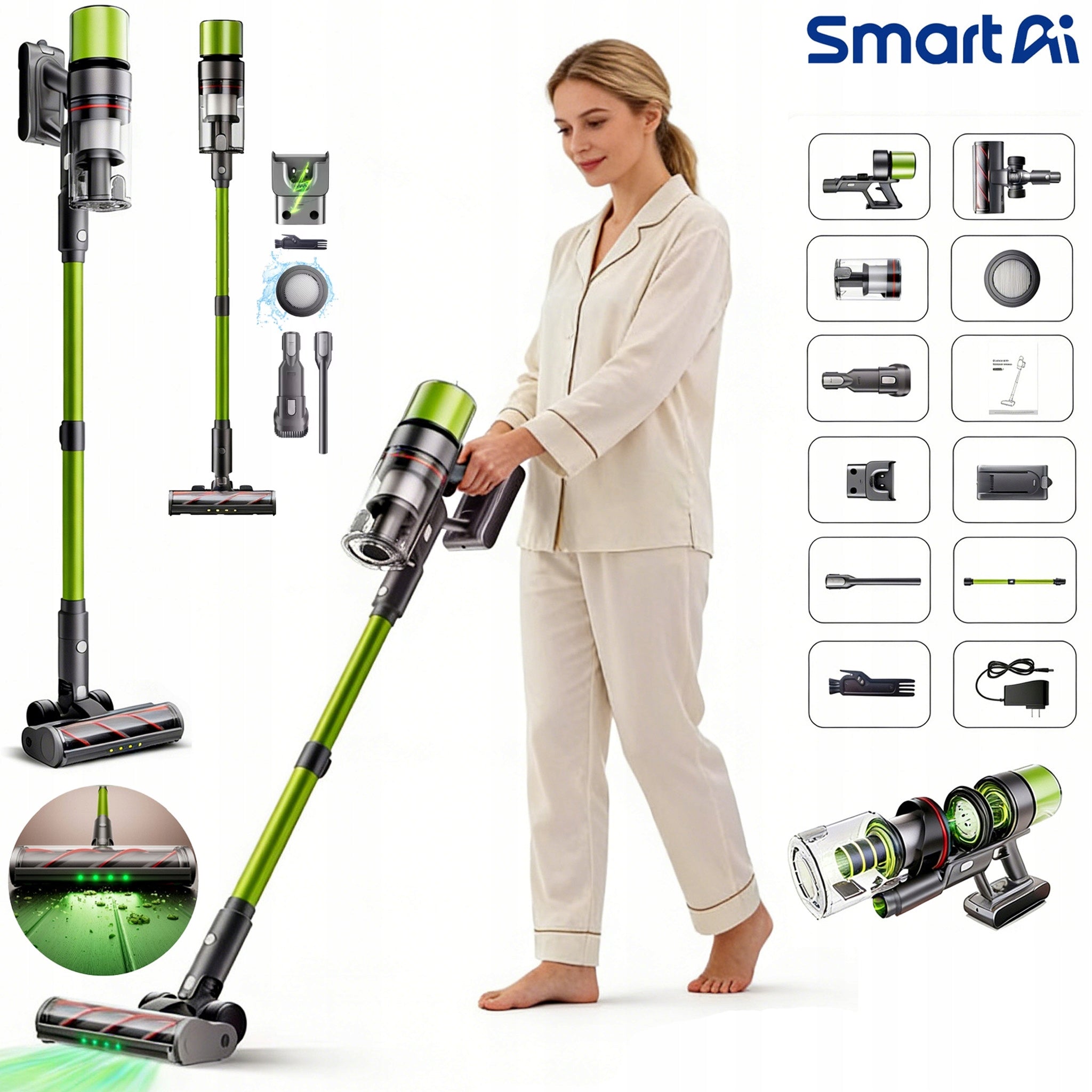 SmartAi V6 Handheld Upright Cyclone Bagless Vacuum Cleaner 650W 24000mAh 2IN1