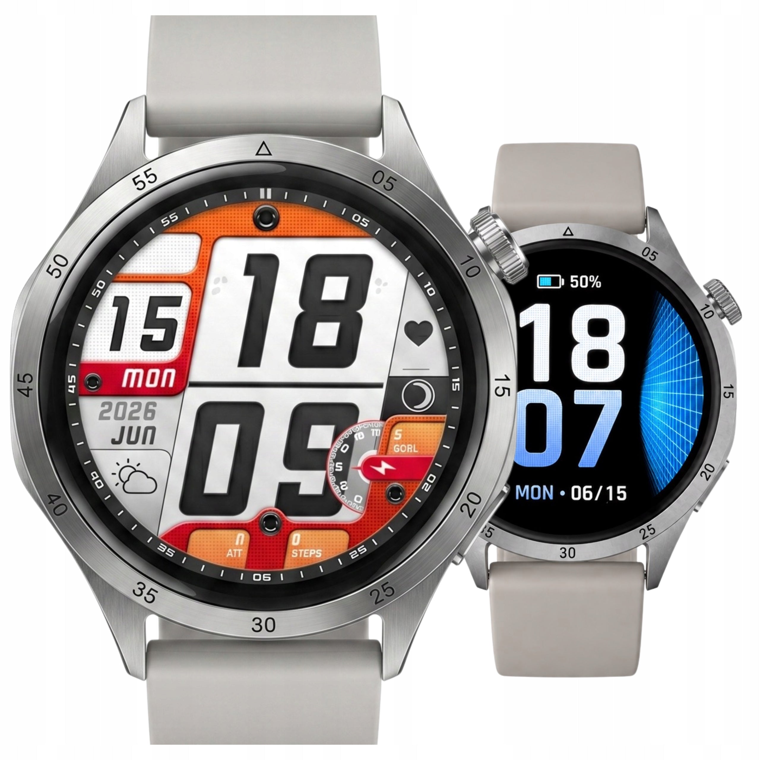 SmartWatch Men's Silver Waterproof Counts Steps PULS SMS Conversations