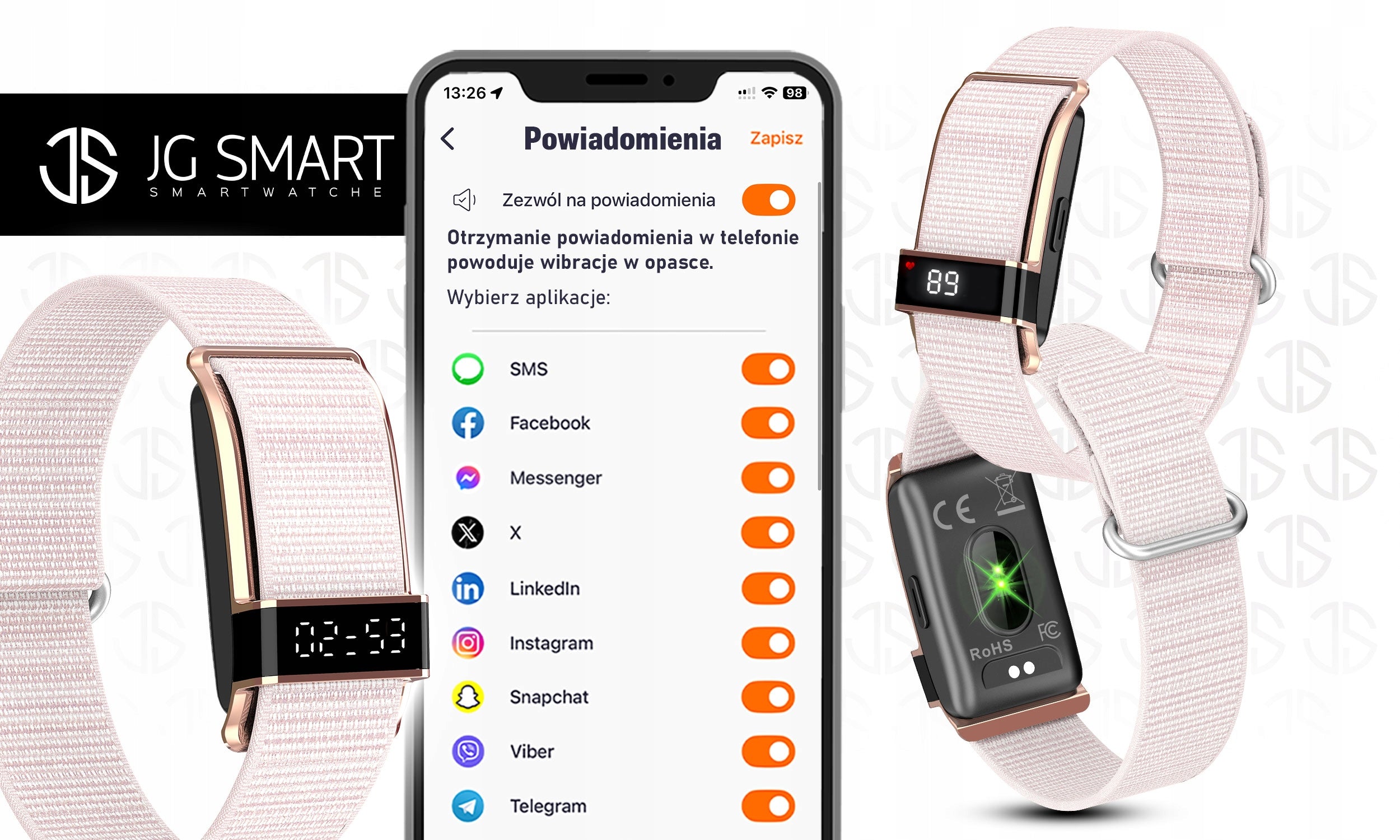 Smartband JG Smart Headband JG-S18 PINK Brand Zeblaze