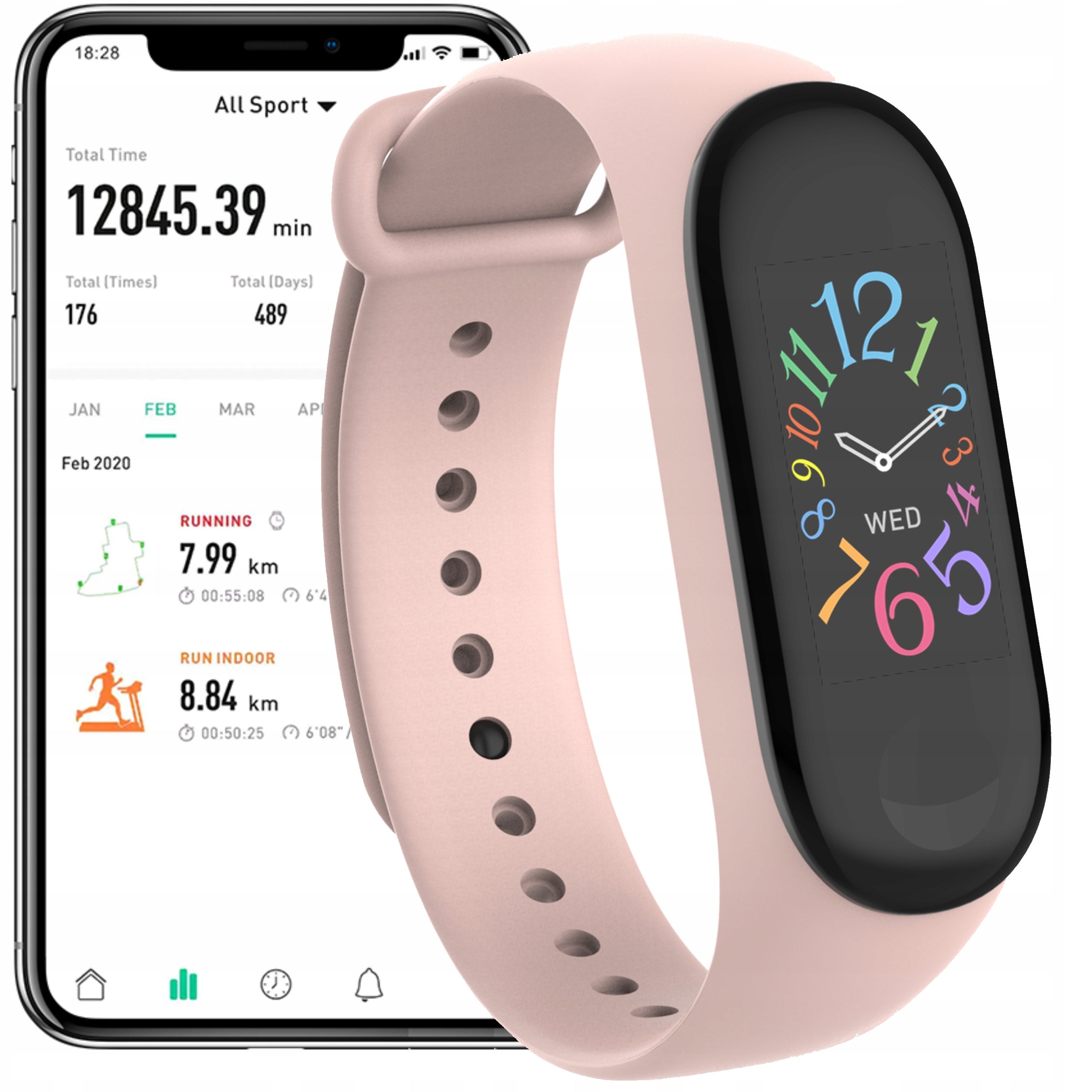 Smartband Watch Smart Sports Band Fitband SB-50 Women's Pink Strap