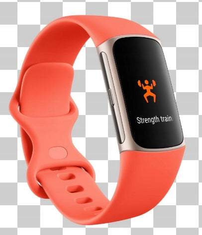 Smartband watch Fitbit by Google Charge 6 gold case / coral strap