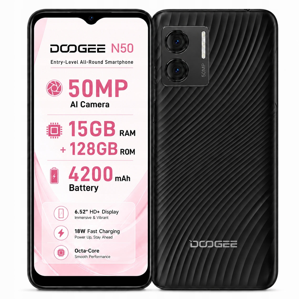 Smartfon 4G (LTE) DOOGEE N50 6.52" 15GB RAM+128GB ROM 50MP+2MP 4200mAh