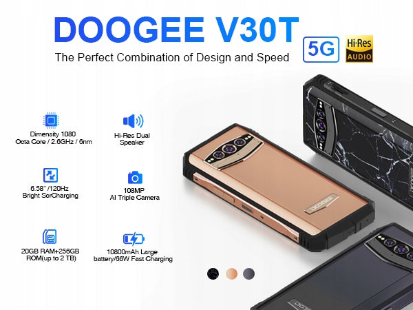 Smartfon DOOGEE V30T 6.58" FHD 12/ 256GB 5G LTE SIM/Android/10800mAh/NFC Manufacturer code 6924351638252