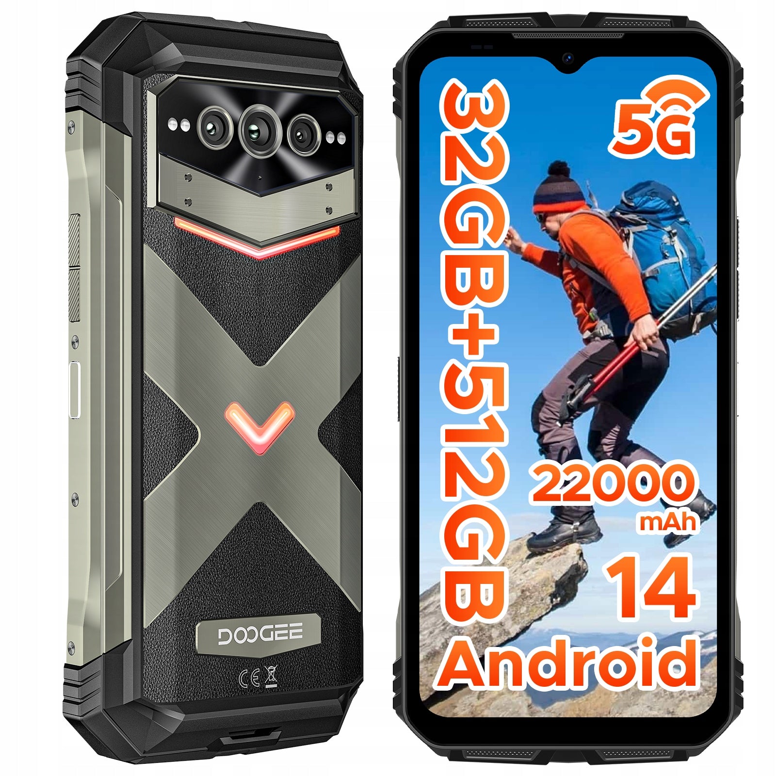 Smartfon Pancerny Militarny 5G DOOGEE VMAXPRO 32+512GB 22000mAh Dual SIM