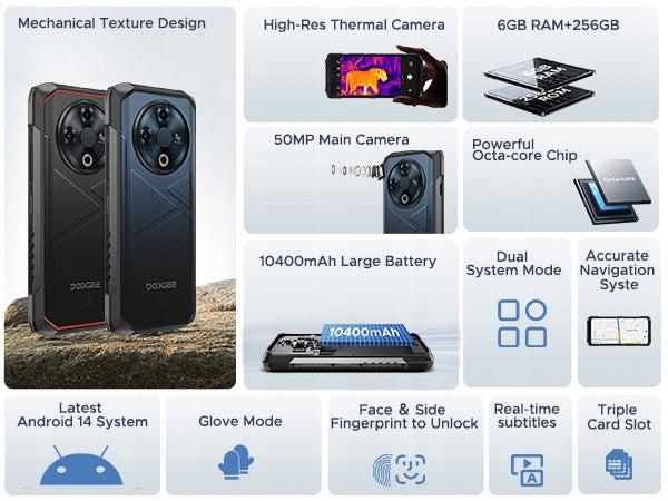 Smartfon Pancerny TERMOWIZJA DOOGEE FIRE6 6/256GB Dual SIM/IP69K/Android Manufacturer code Fire 6-BLUE