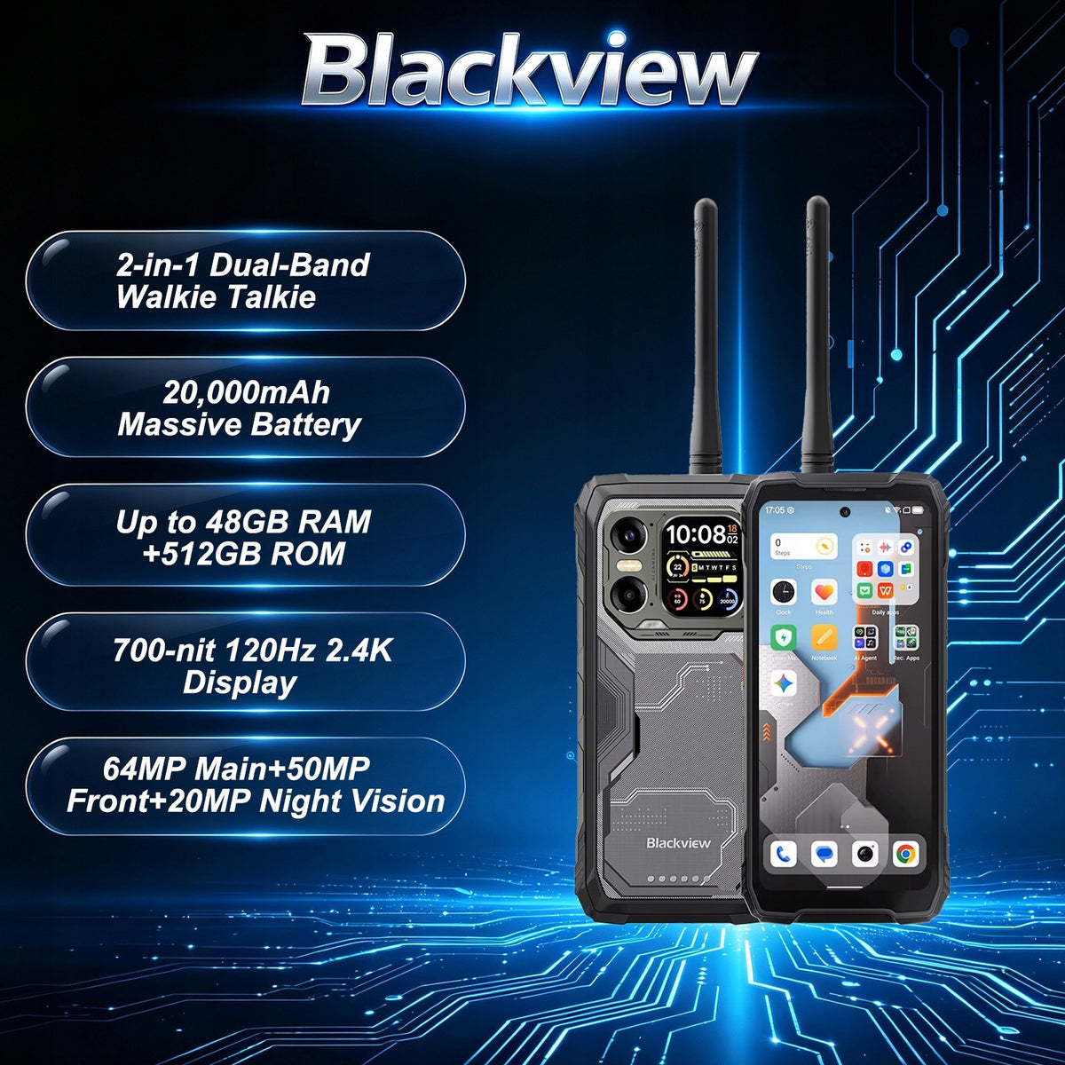 Smartphone Blackview XPLORE 1 Walkie Talkie 48(16+32)GB / 512 GB 5G Black Charger included yes