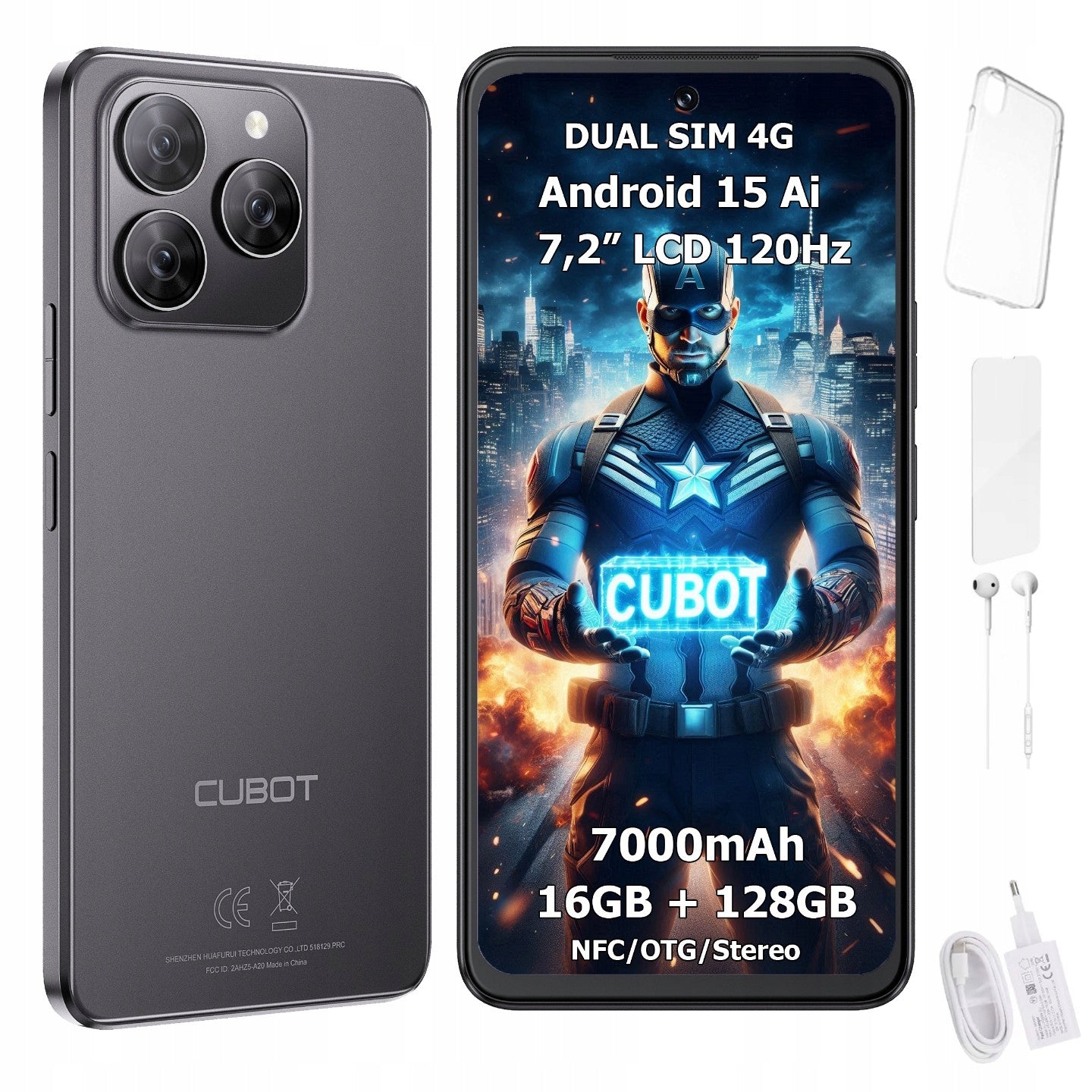 Smartphone CUBOT Note 60 Android 15 16/128GB NFC Dual SIM 4G 7,2" Case