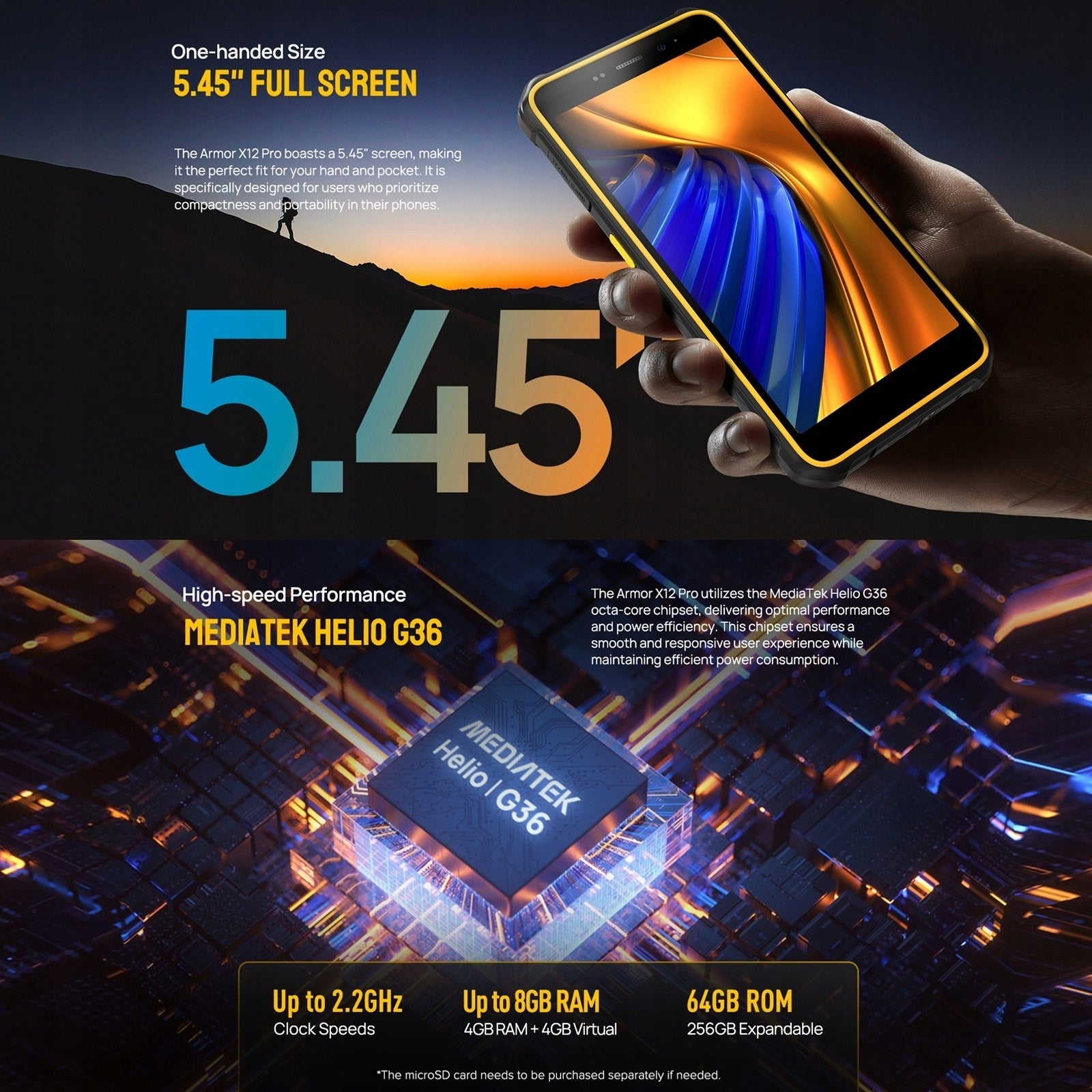 Smartphone Ulefone Armor X12 Pro 4 GB / 64 GB 4G (LTE) oranžový Built-in memory 64 GB