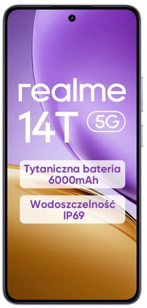 Smartphone realme 14T 5G 8/256GB Dual SIM NFC Amoled Purple Charger included no