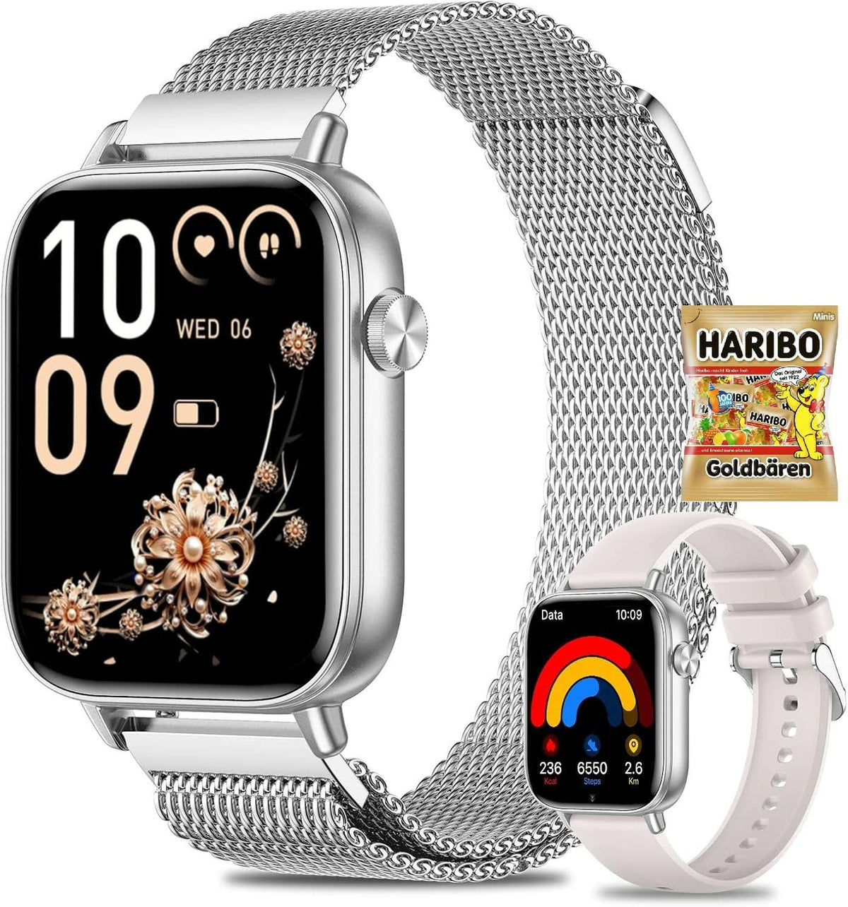Smartwatch 1,83" HD Touch Screen With Phone Function Two Straps Waterproof