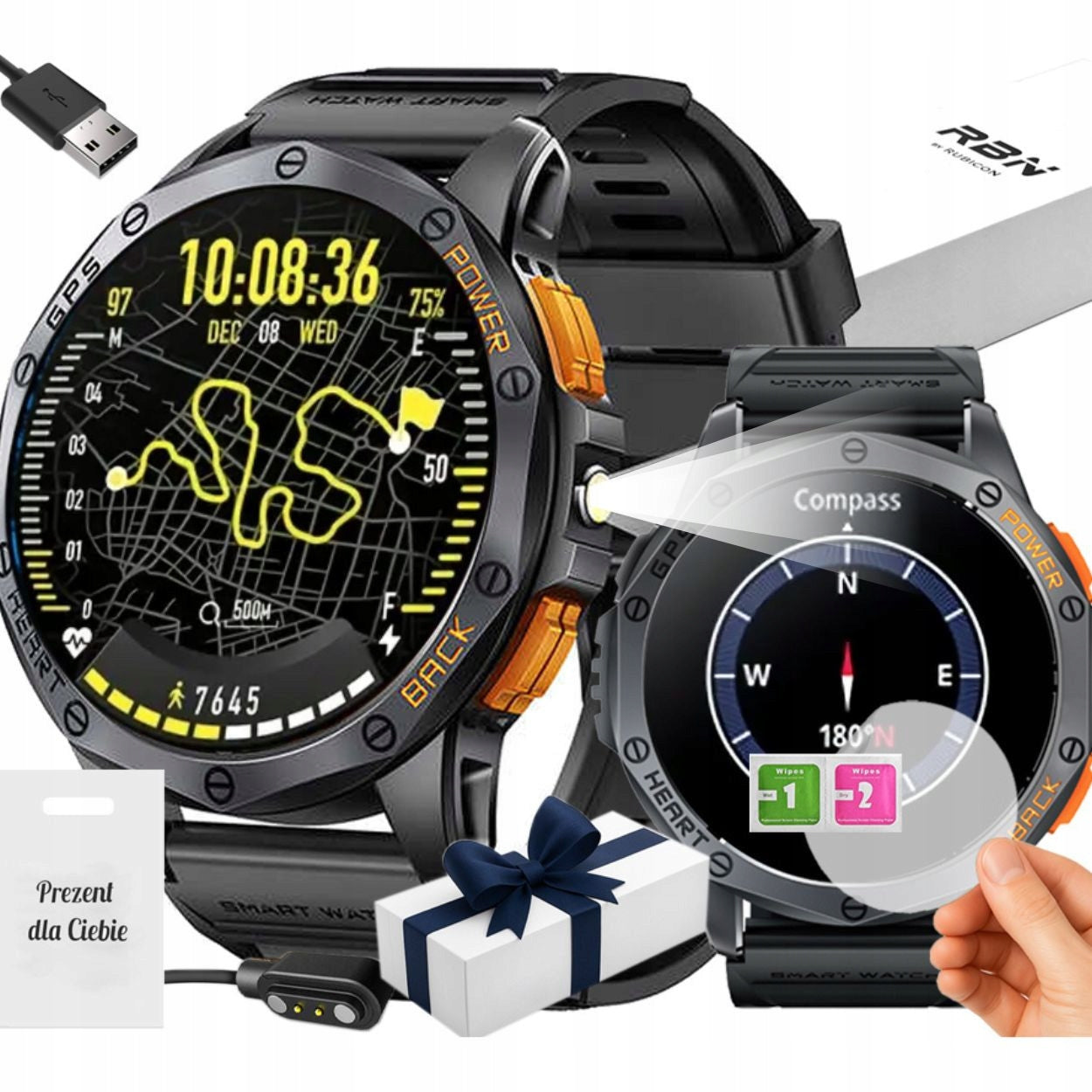 Smartwatch AMOLED GPS Compass IP68 BT Talking Sport Battery 530mAh