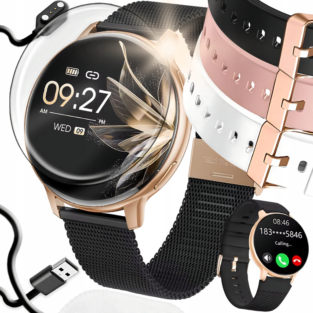 Smartwatch Angelo Watches S53 black + pink silicone strap Manufacturer code Smartwatch damski sport amoled kroki tętno pl