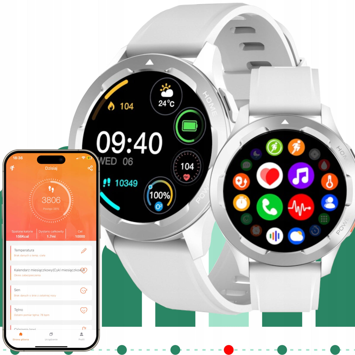 Smartwatch CAMSMART WATCH SMARTWATCH UNISEX SPORTS POLISH MENU white