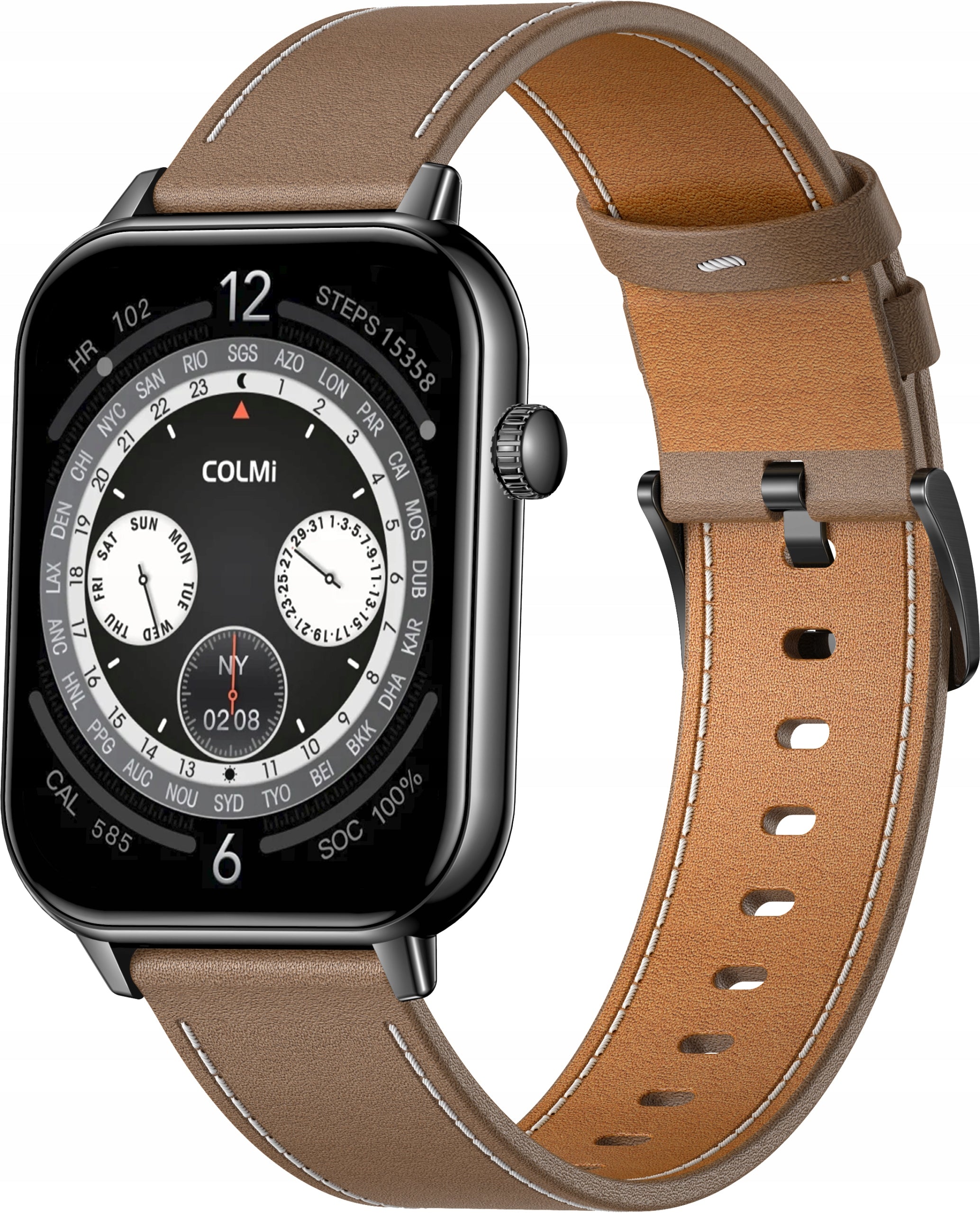 Smartwatch COLMI C28 Black brown leather strap COLMi