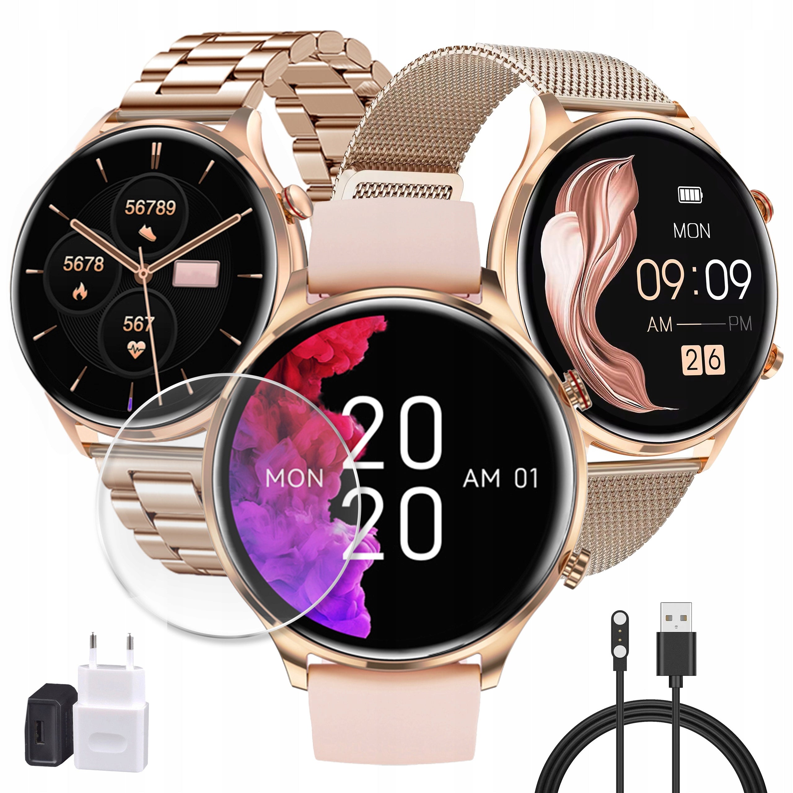 Smartwatch CalvaryWatch Smart Watch 3 straps rosegold charger