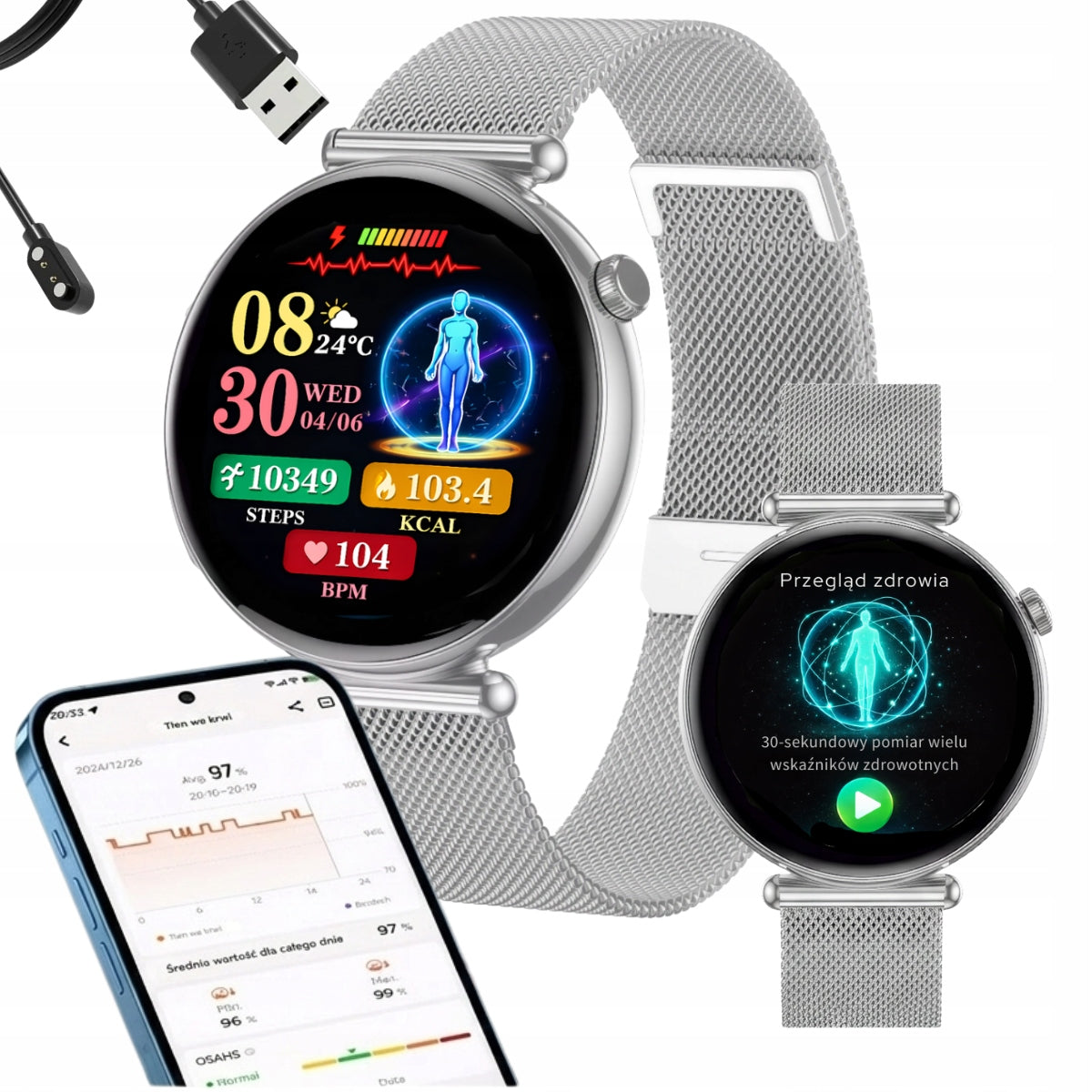 Smartwatch Cardio Active ECG Pressure Pulse Oximeter Pulse