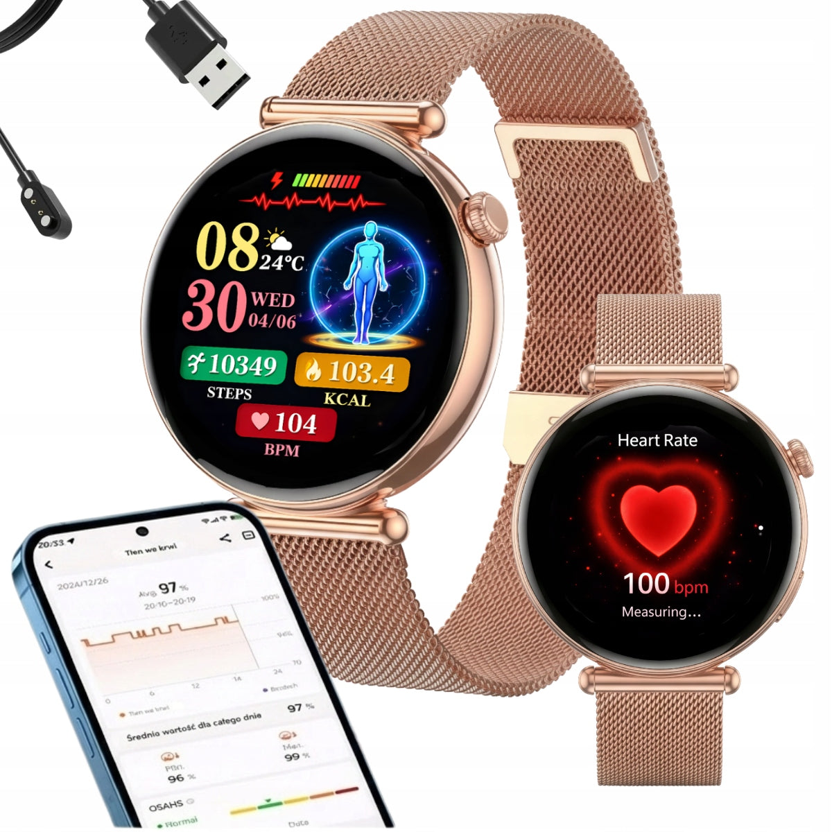 Smartwatch Cardio Active ECG Pressure Saturation