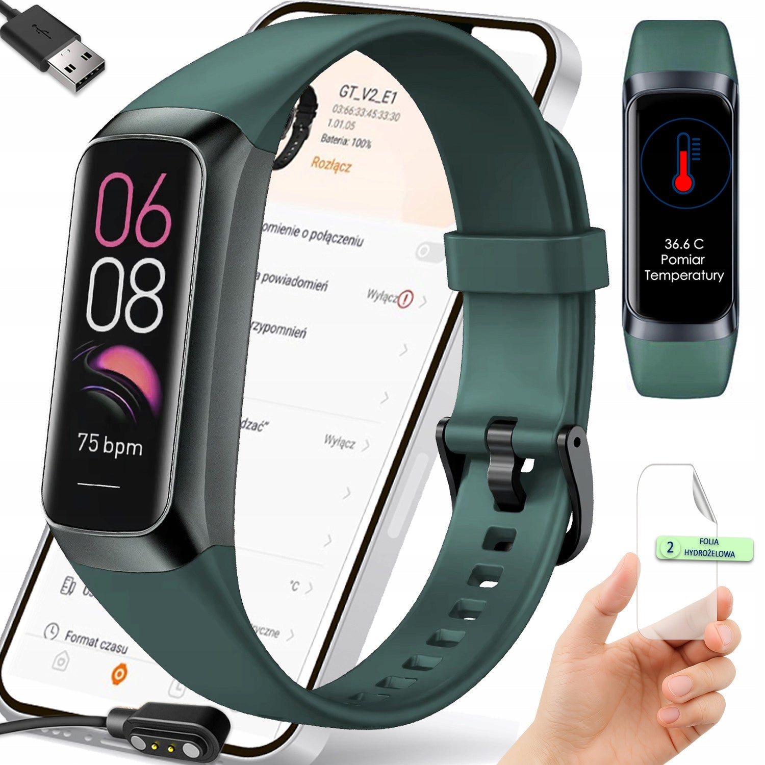 Smartwatch Fitness Band Steps Pulse Pressure Oxygen Calories Temperature PL