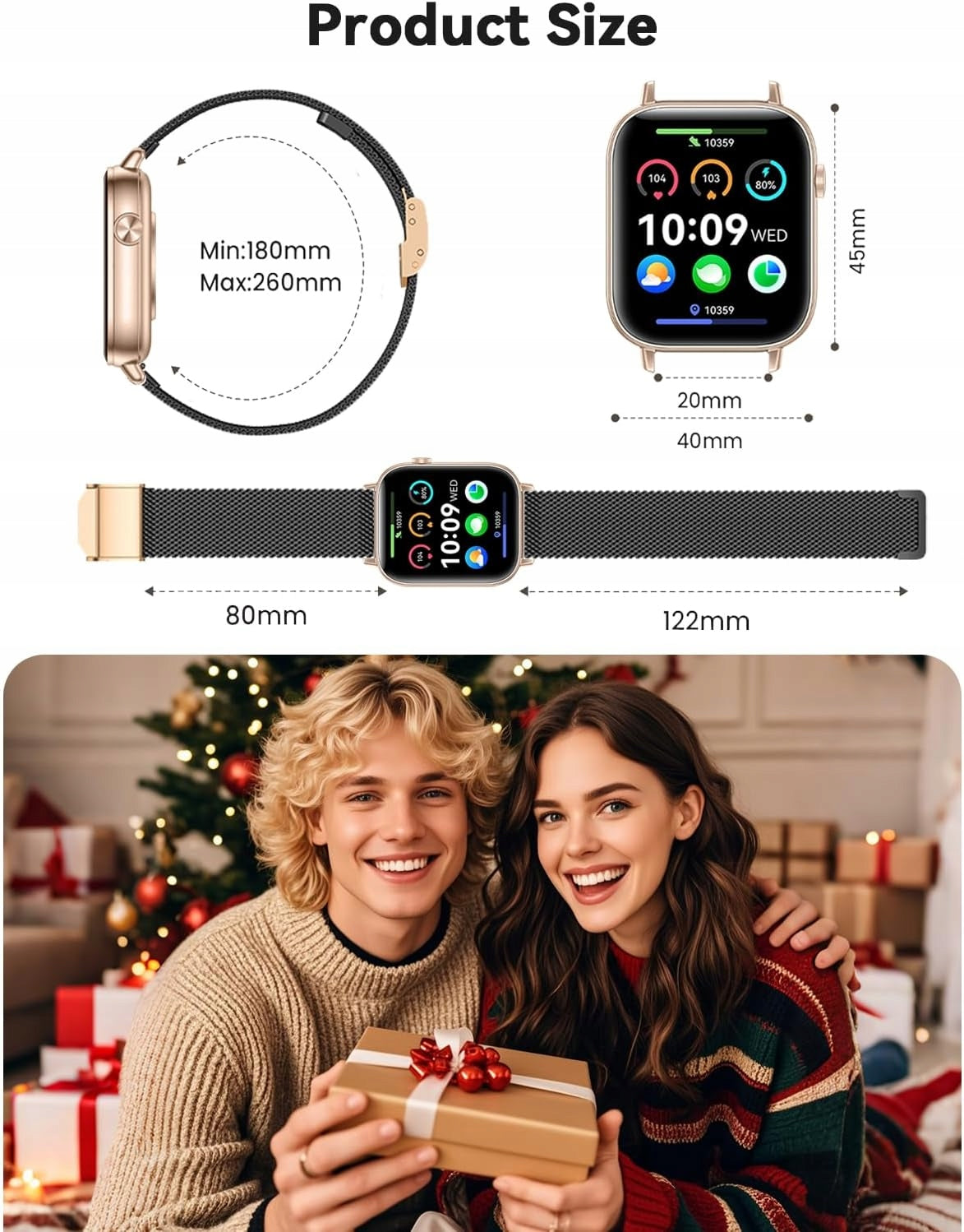 Smartwatch For Women Fitness Tracker Bluetooth App Black Gold IP67 Packaging status original