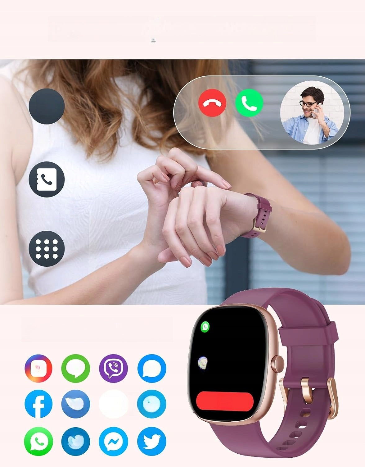 Smartwatch For Women With Talk Function Heart Rate Monitor Purple HUAKUA Packaging status original